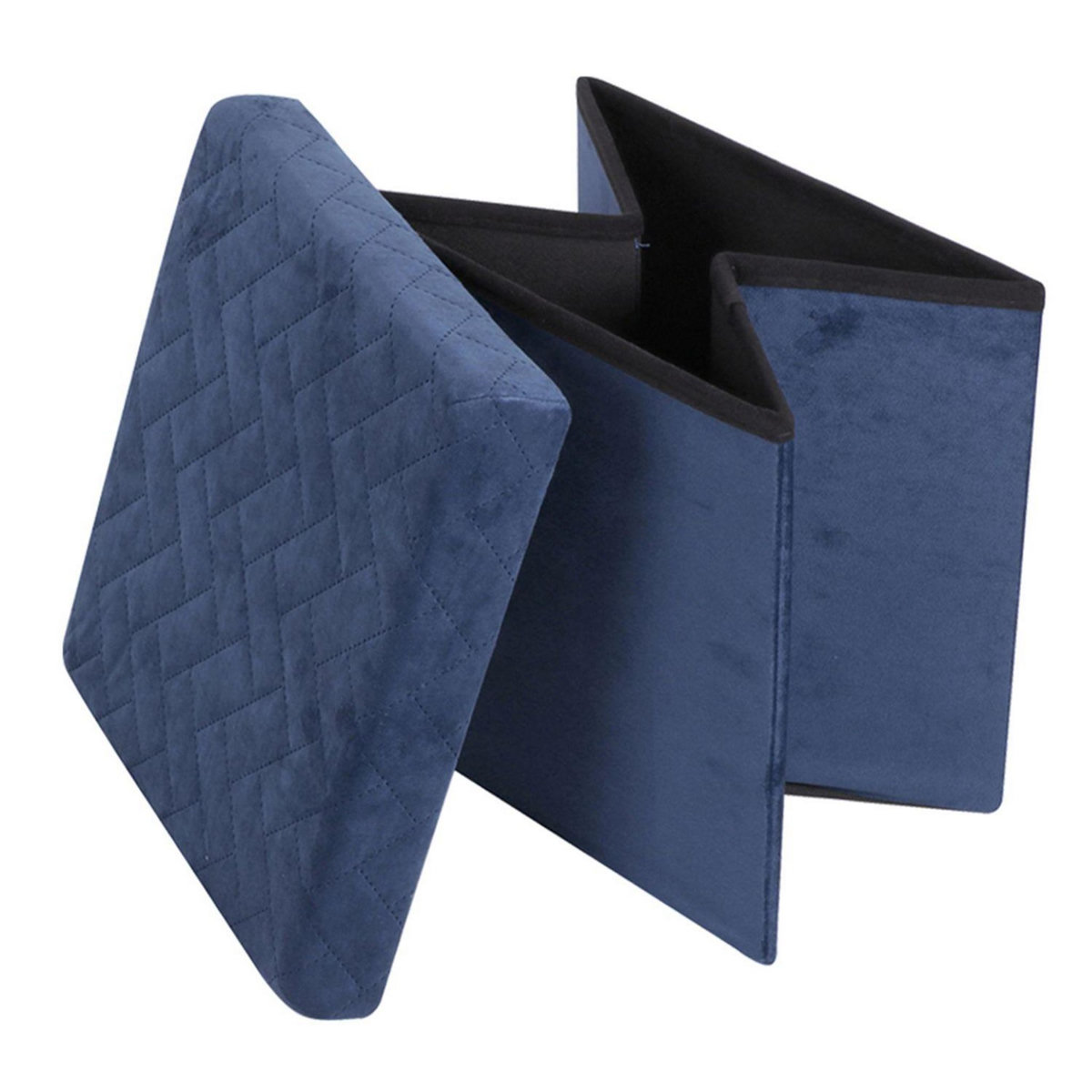 TOILINUX Pouf de rangement pliable Kube en velours - Bleu