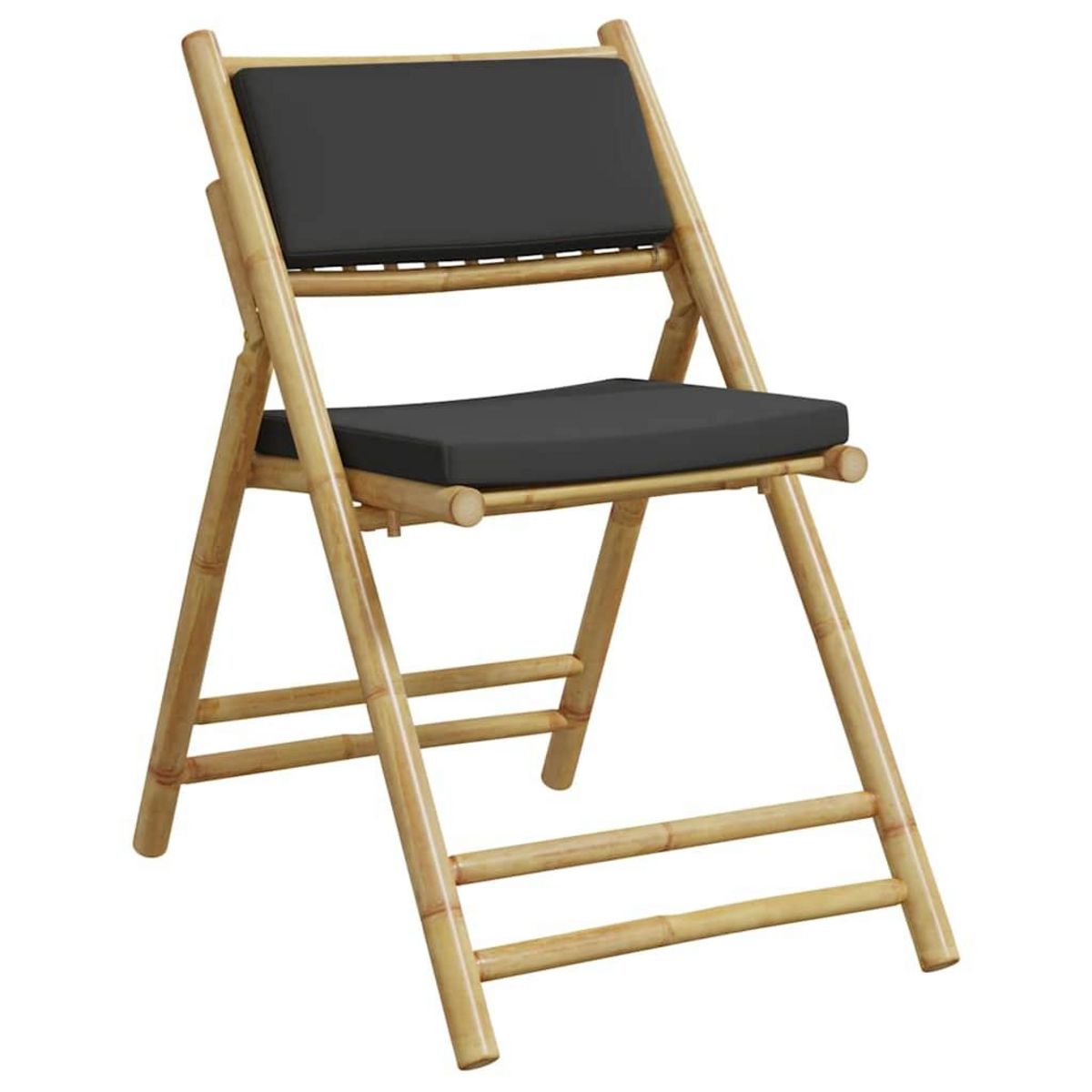 VIDAXL Chaises de bistro pliantes lot de 2 coussins gris fonce bambou