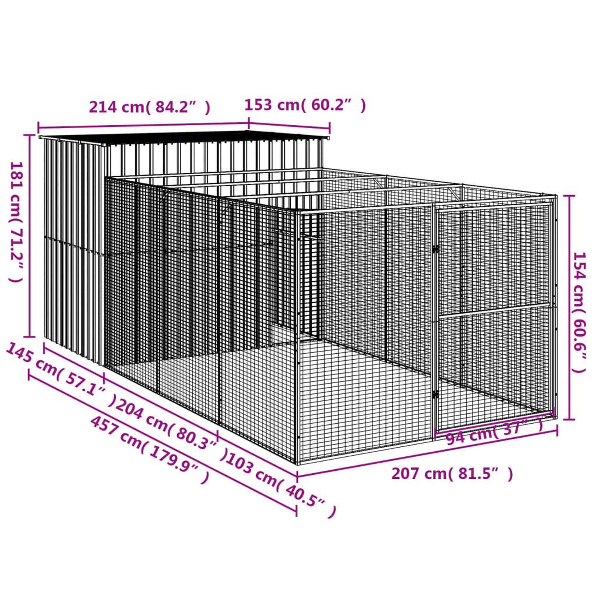 Voir la diapositive 6 : VIDAXL Niche pour chien avec cour anthracite 214x457x181 cm