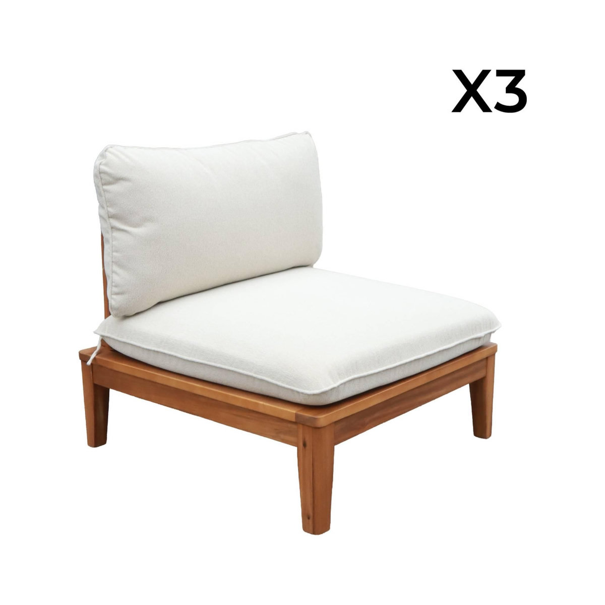 SWEEEK Salon de jardin modulable bois d'acacia et bouclette 5 places beige - Yona