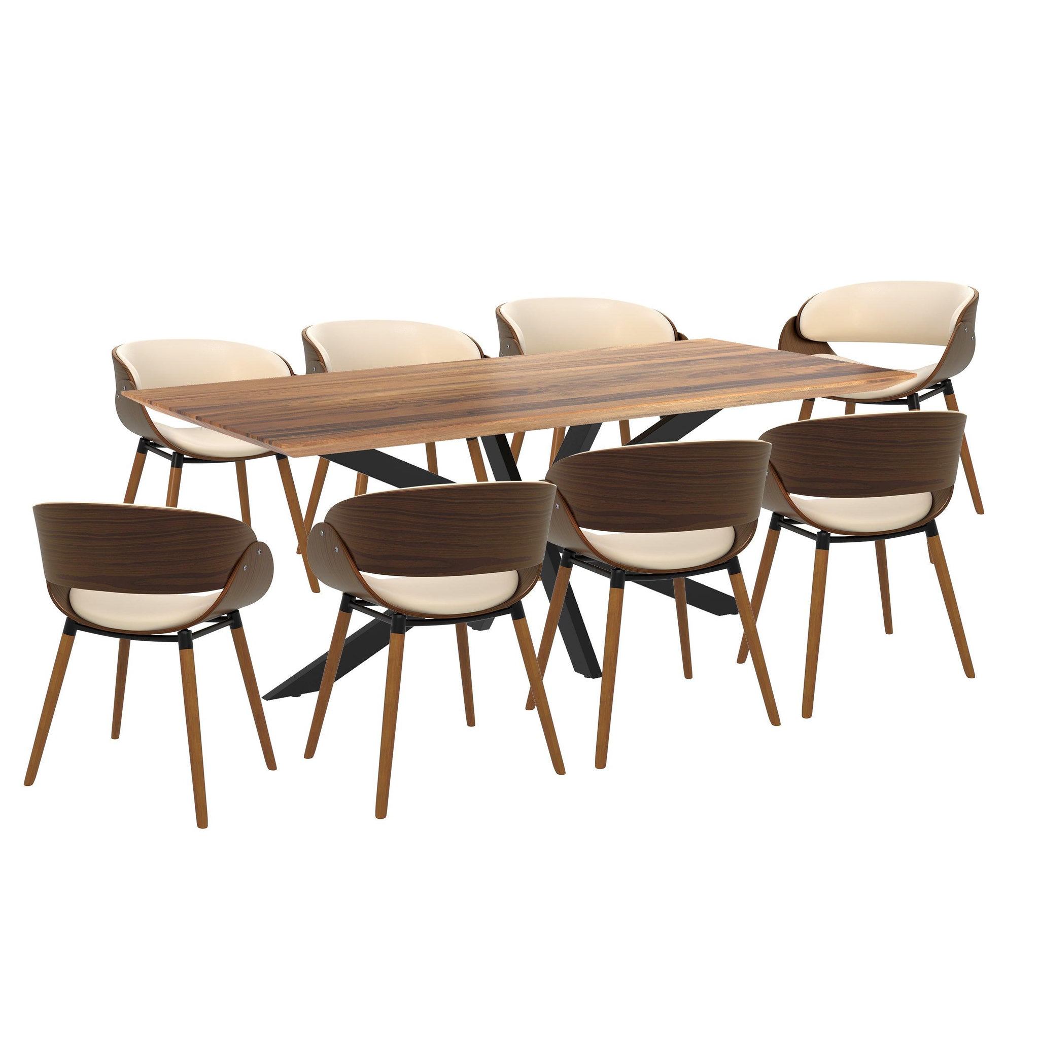 MAISON PAVANE Table et chaises 8 personnes en cuir synthétique beige et bois-Surdiman