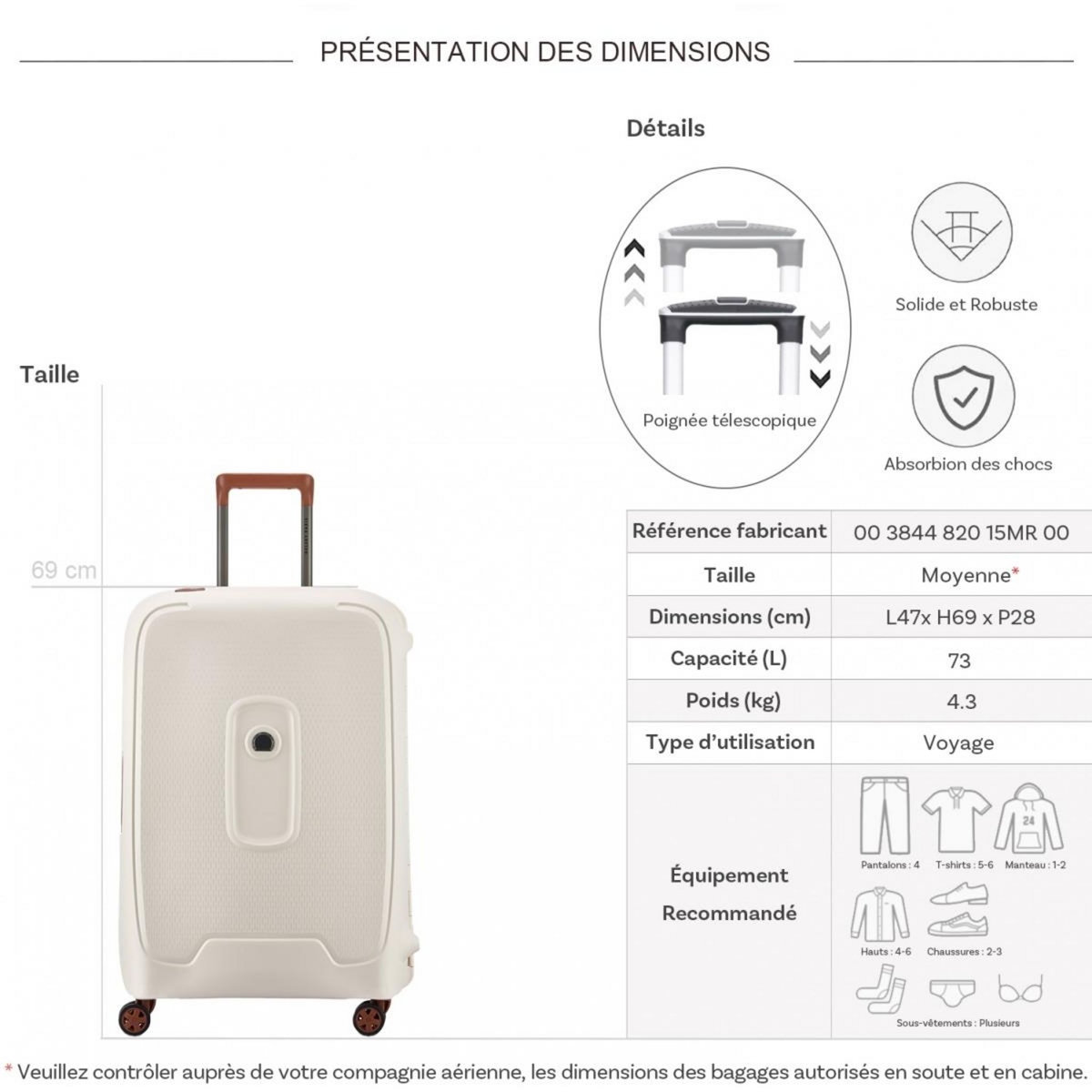 Delsey Valise rigide Moncey 69cm TSA Polypropylène