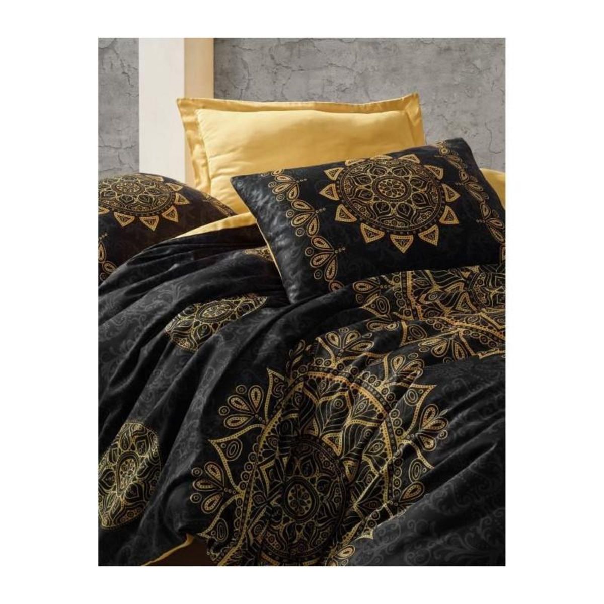 GENERIQUE Parure de lit - 129CTN63660 - 1 housse de couette 220 x 240 cm + 2 taies d'oreiller 60 x 60 cm - Satiné 100% coton - Noir