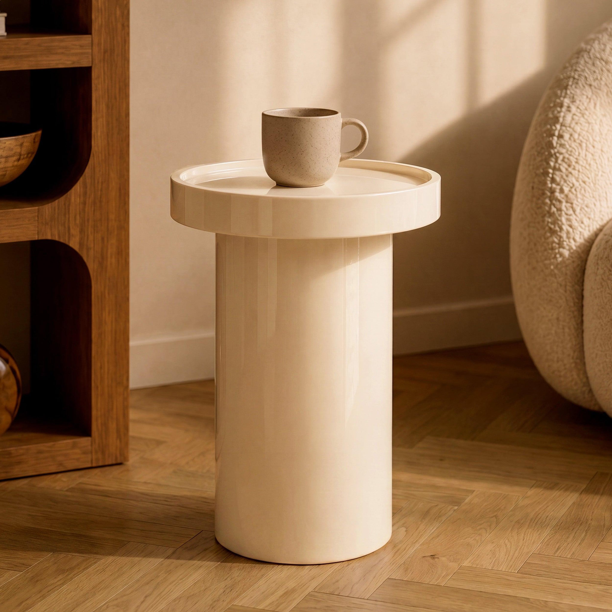 Voir la diapositive 2 : MAISON PAVANE Table d'appoint laquée blanche en MDF, D40 cm-Nora