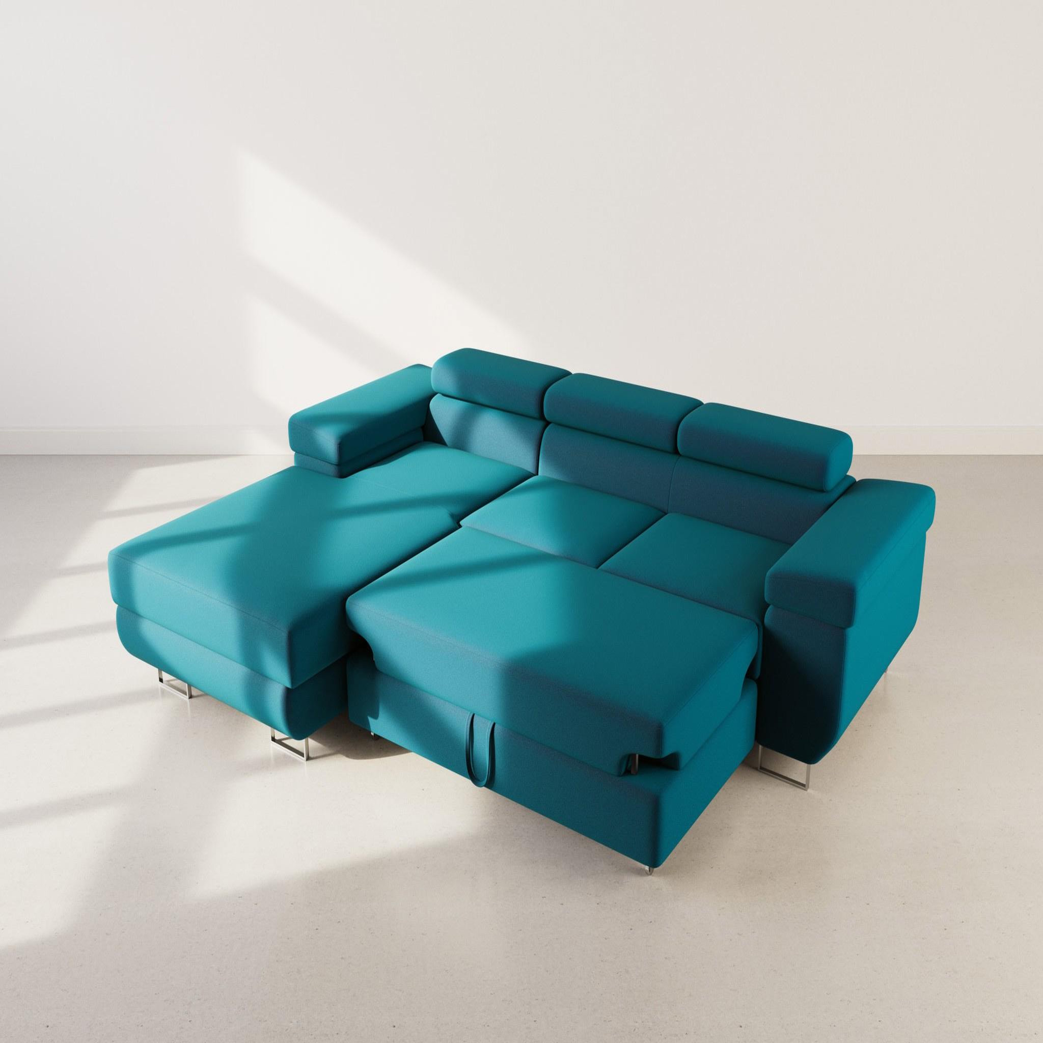 Voir la diapositive 2 : BEST MOBILIER Pablo - canapé d'angle gauche - 6 places - convertible avec coffre et têtières réglables - en velours