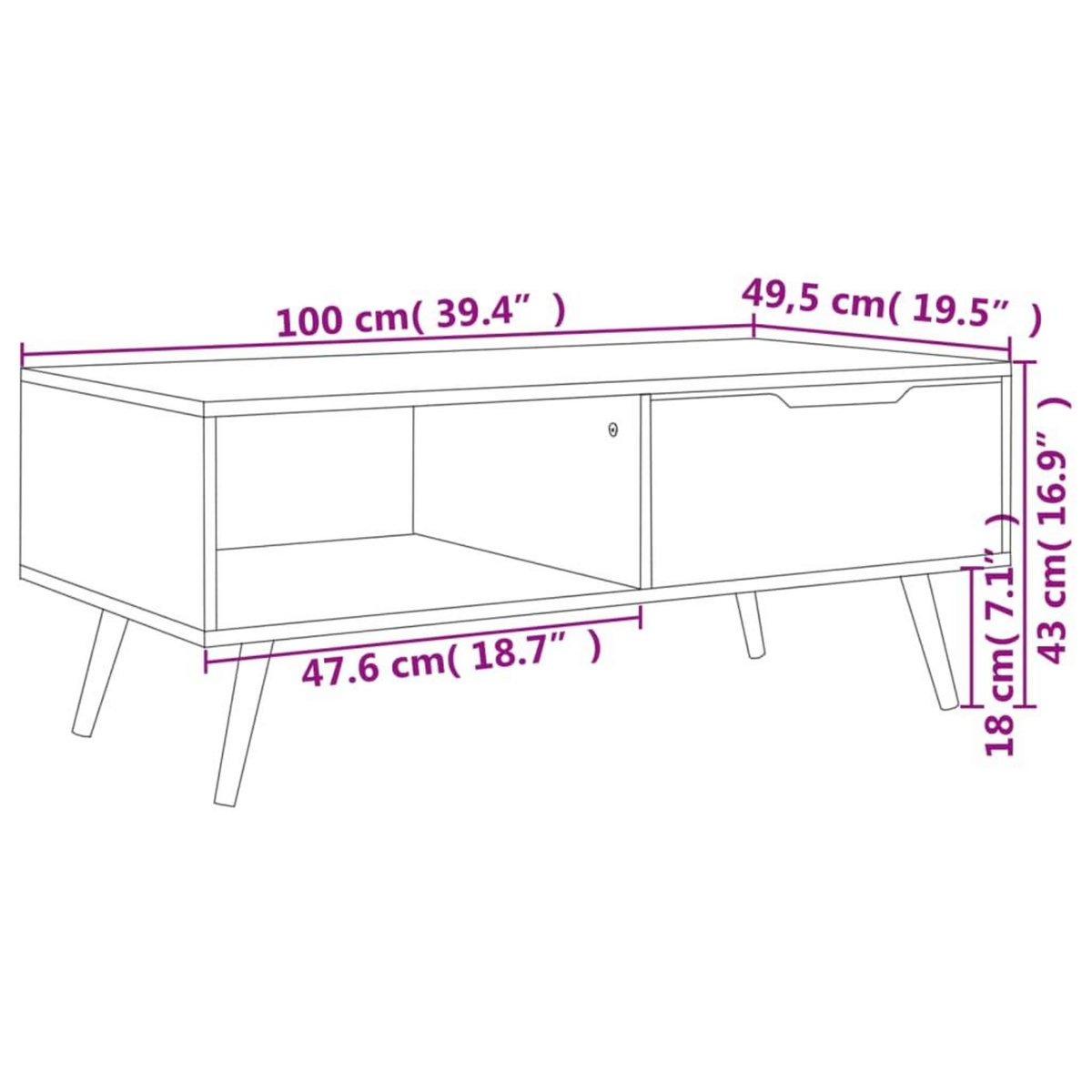 VIDAXL Table basse Chene Sonoma 100x49,5x43 cm Bois d'ingenierie