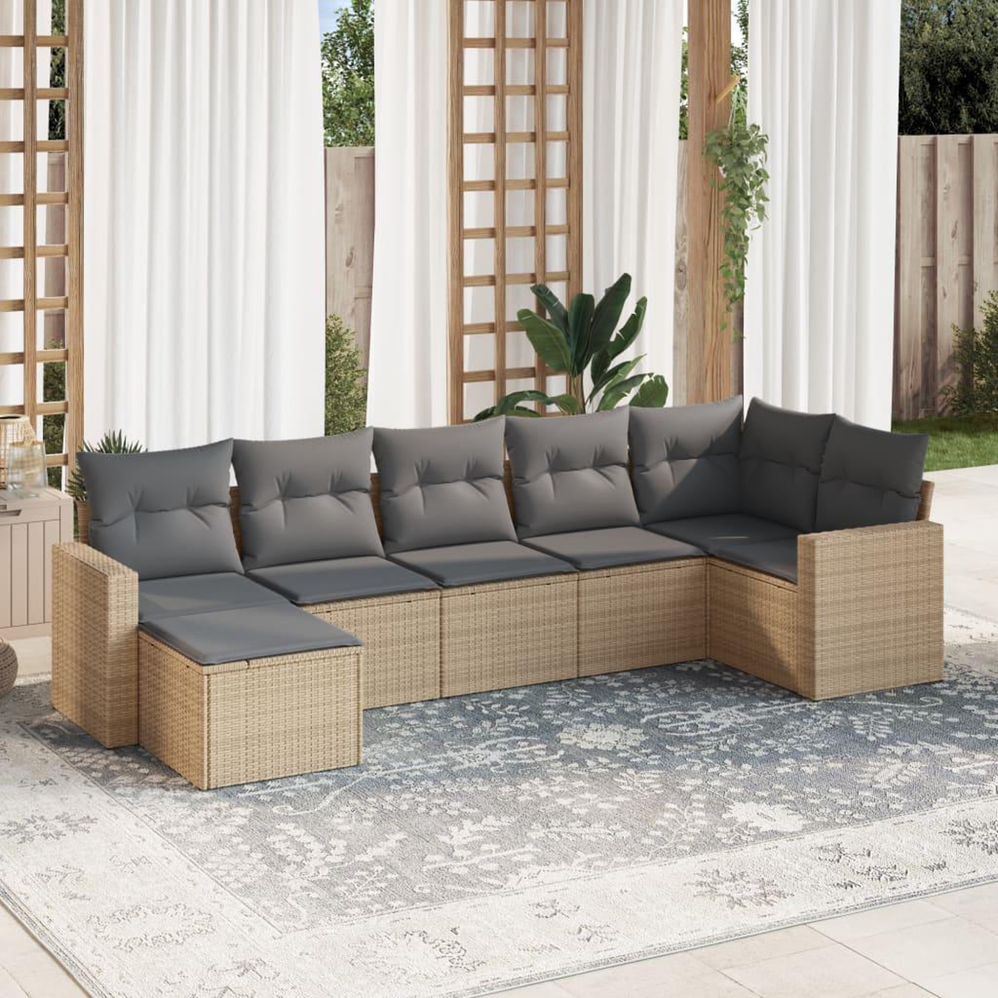 VIDAXL Salon de jardin avec coussins 7 pcs beige resine tressee