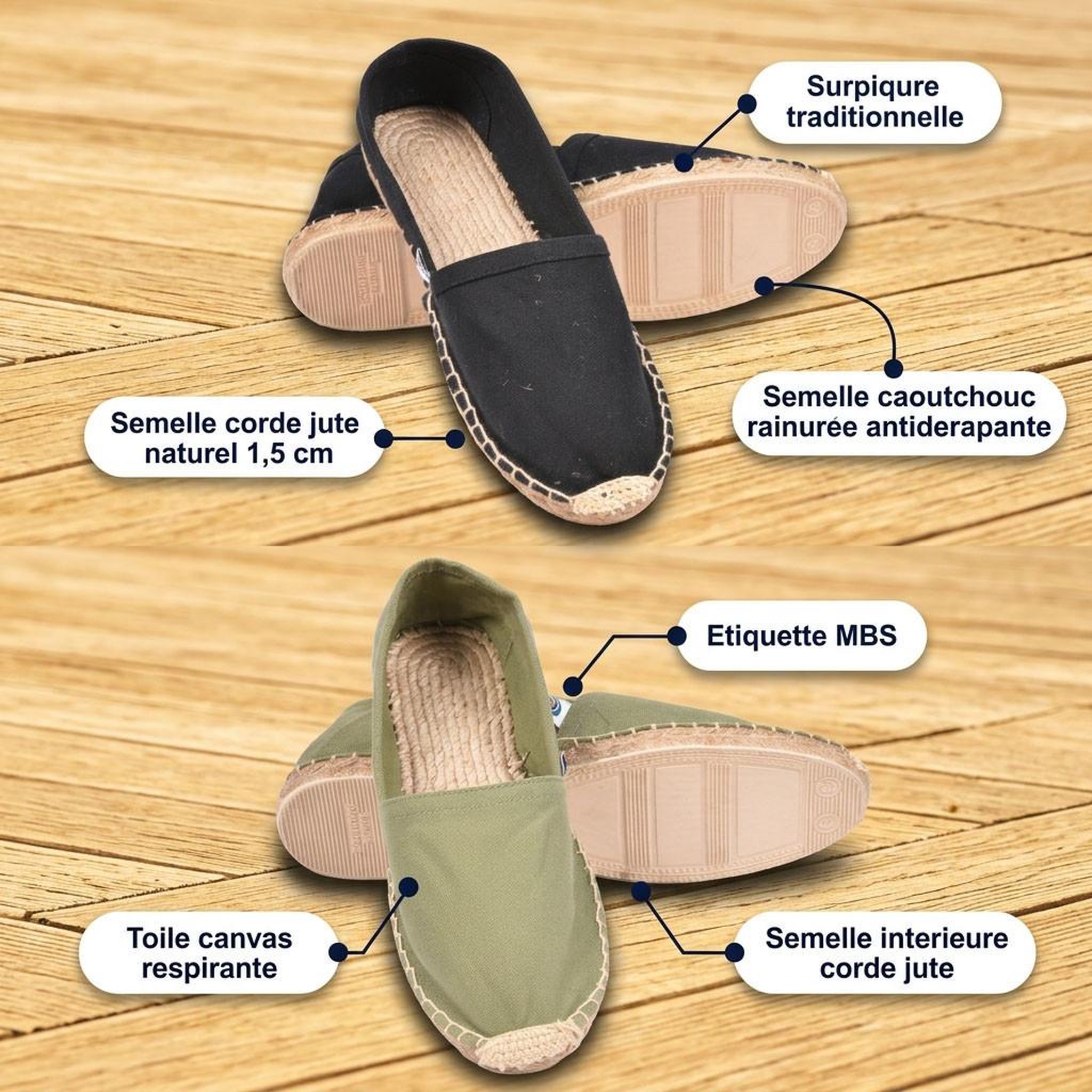 Voir la diapositive 4 : OZABI OZABI Pack 2 Paires Espadrilles Homme Semelle Corde Jute
