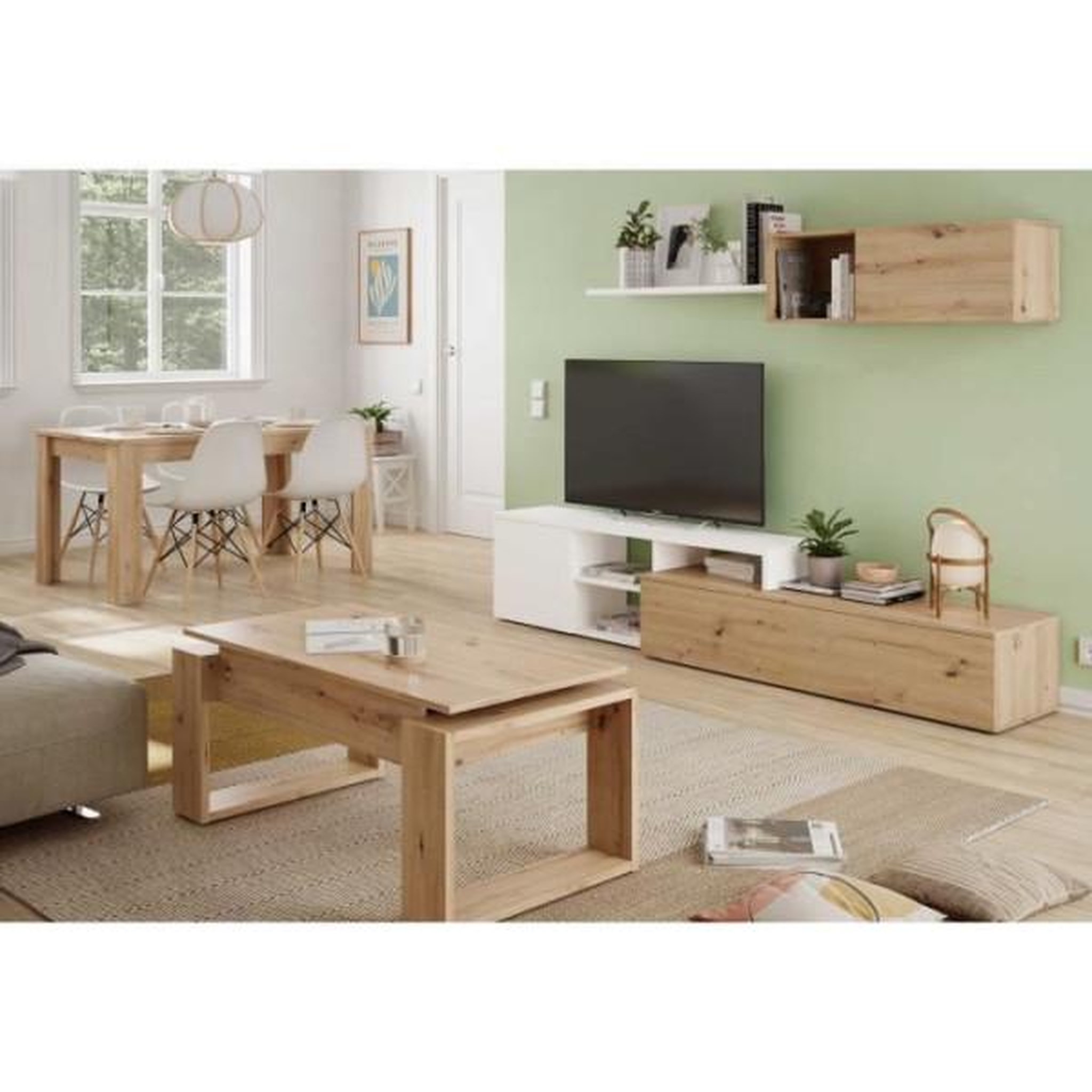 Voir la diapositive 3 : MARKET24 Table basse relevable - BALTIK - Rectangulaire - Chene - Sur pieds - 105 x 55 x 45 cm