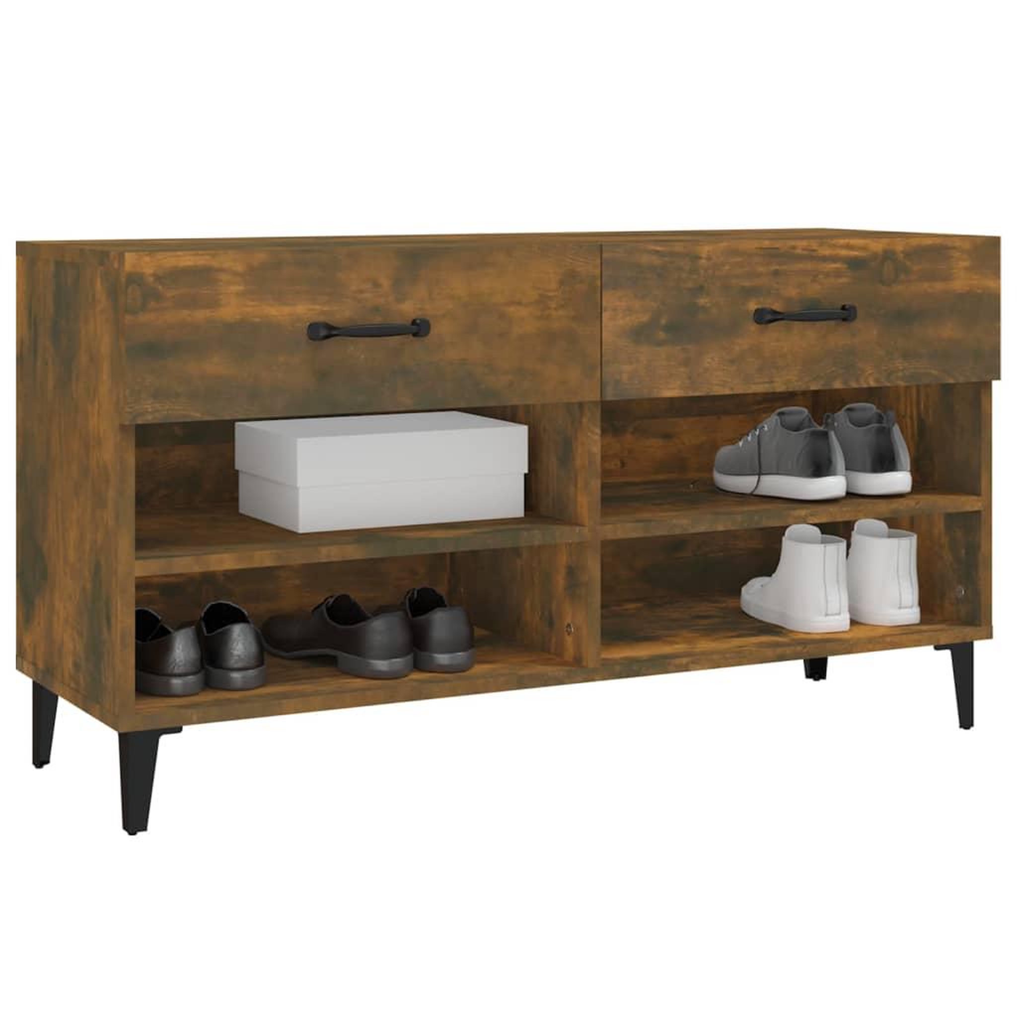 Voir la diapositive 4 : VIDAXL Meuble a chaussures chene fume 102x35x55 cm bois d'ingenierie