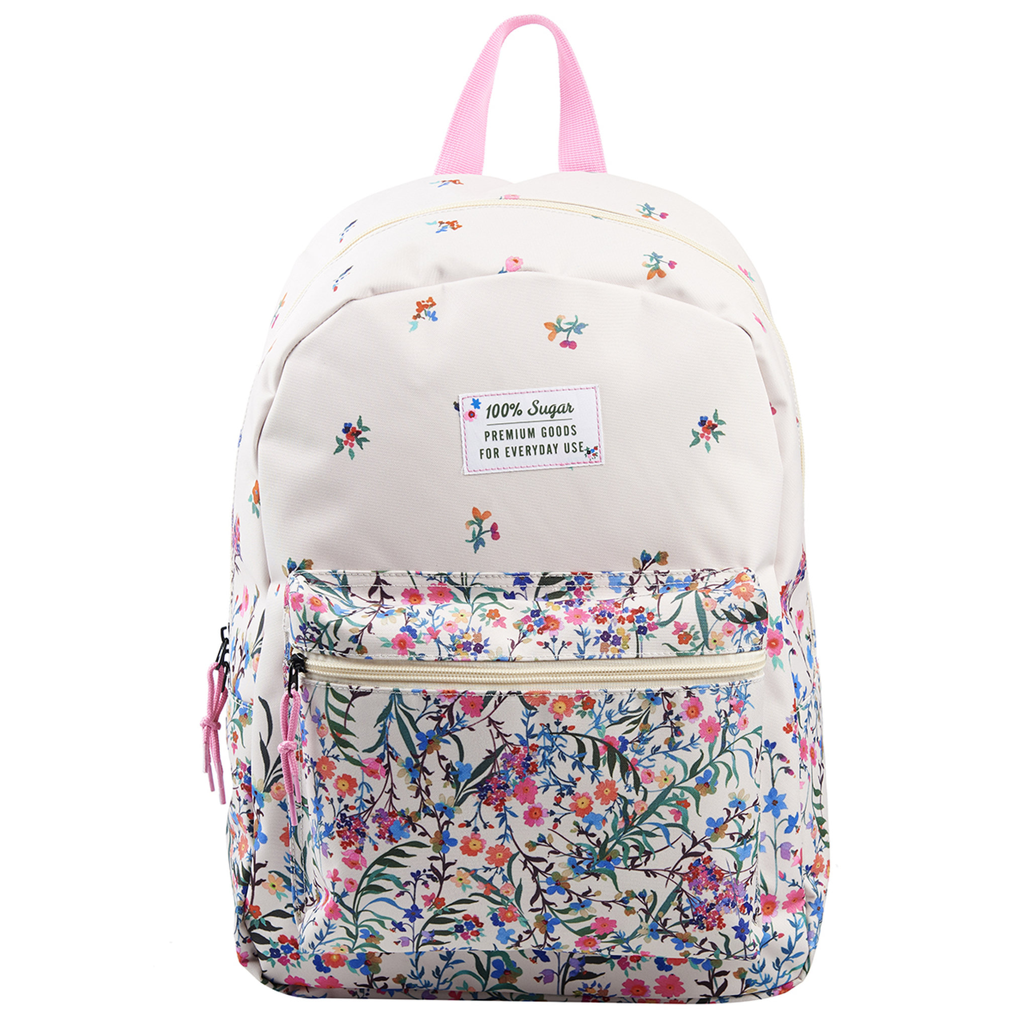 Voir la diapositive 1 : Sac à dos 1 compartiment blanc à fleurs