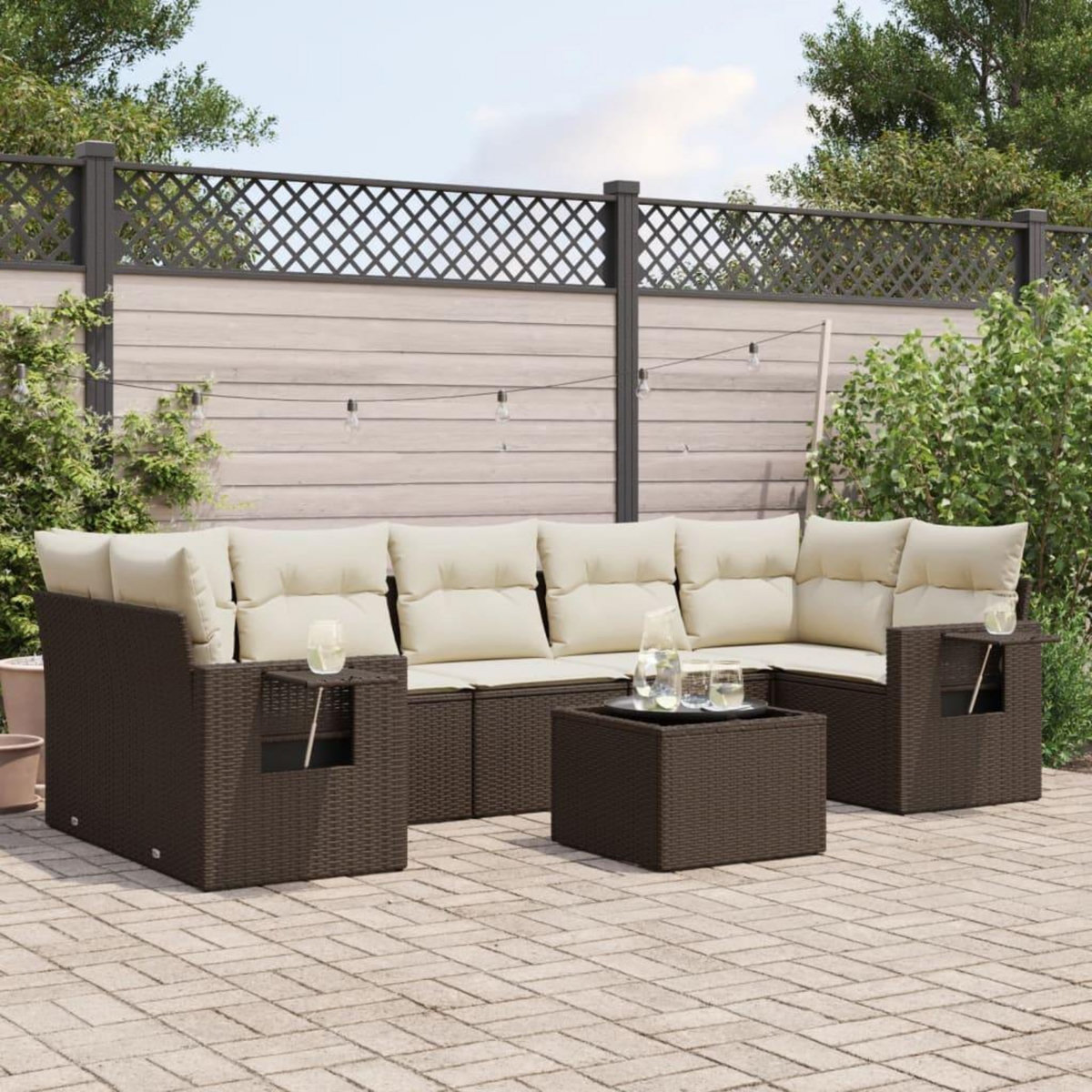 VIDAXL Salon de jardin 8 pcs avec coussins marron resine tressee
