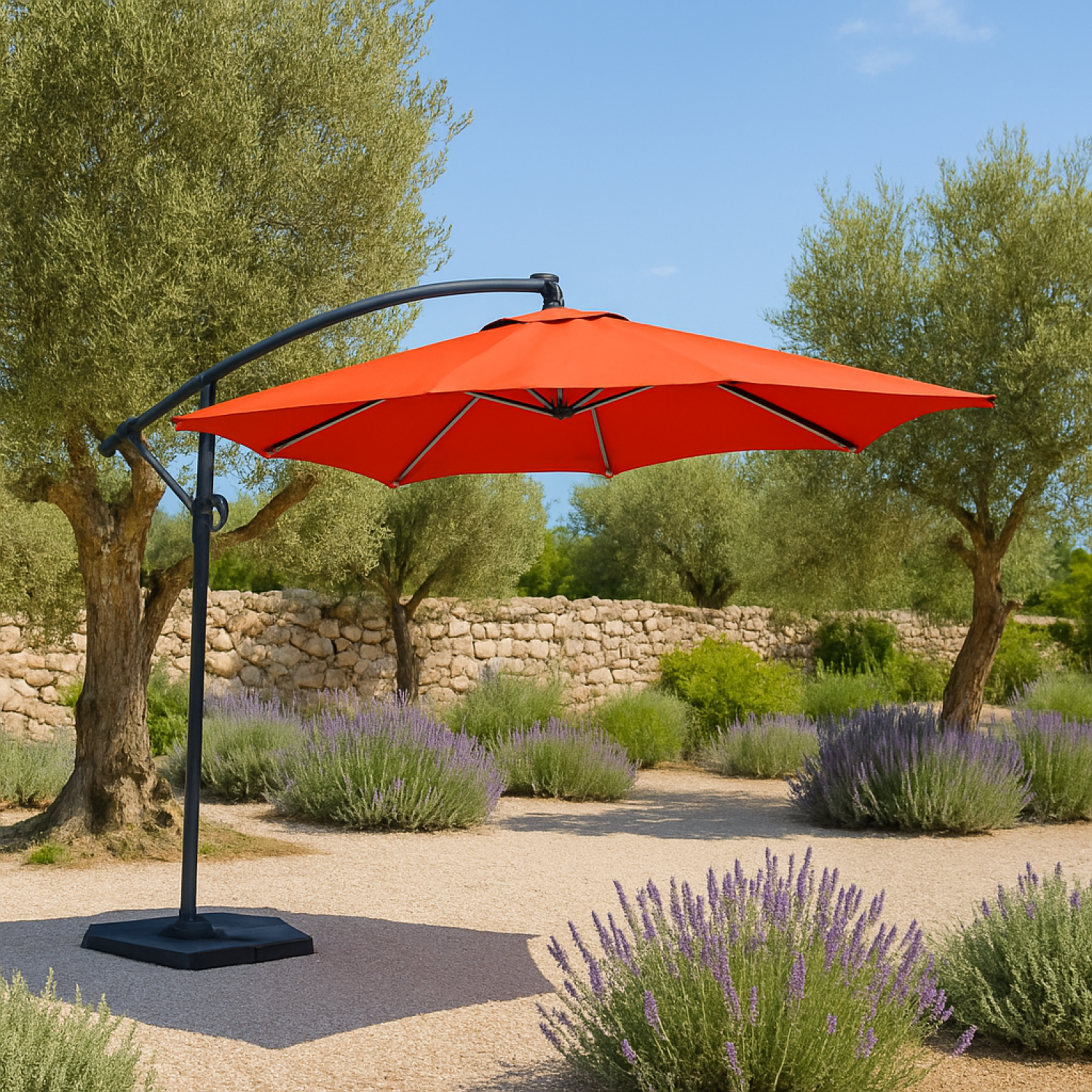Voir la diapositive 2 : CONCEPT USINE Parasol terracotta droit carré 3 x 3 m led solenzara