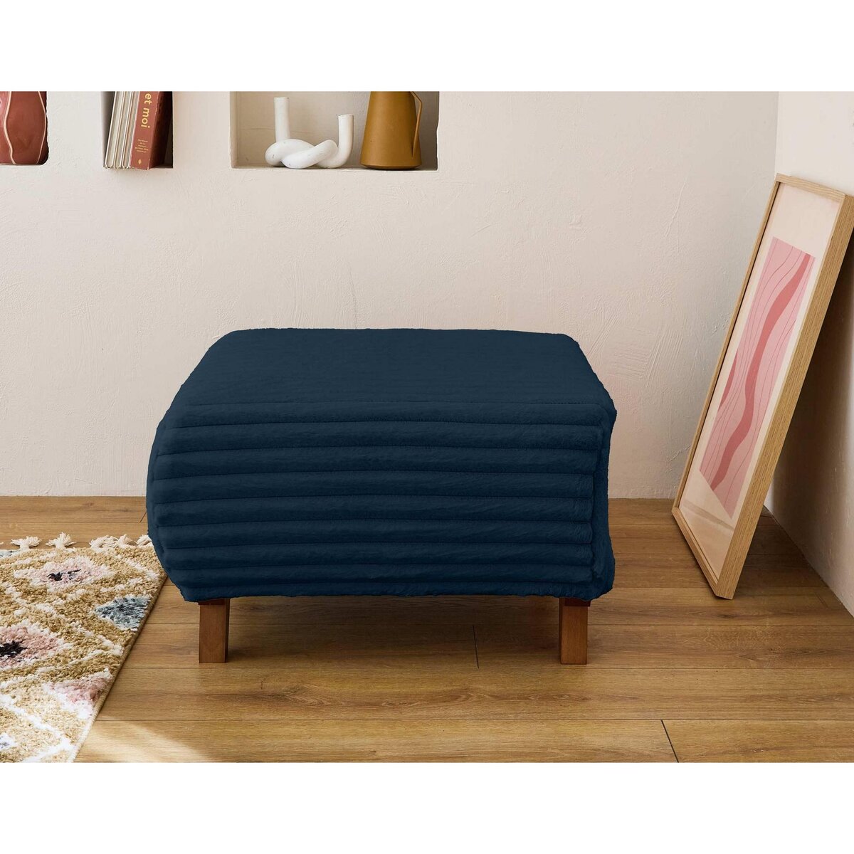 BEST MOBILIER Cristal - pouf modulable - 65 cm - en fausse fourrure côtelée