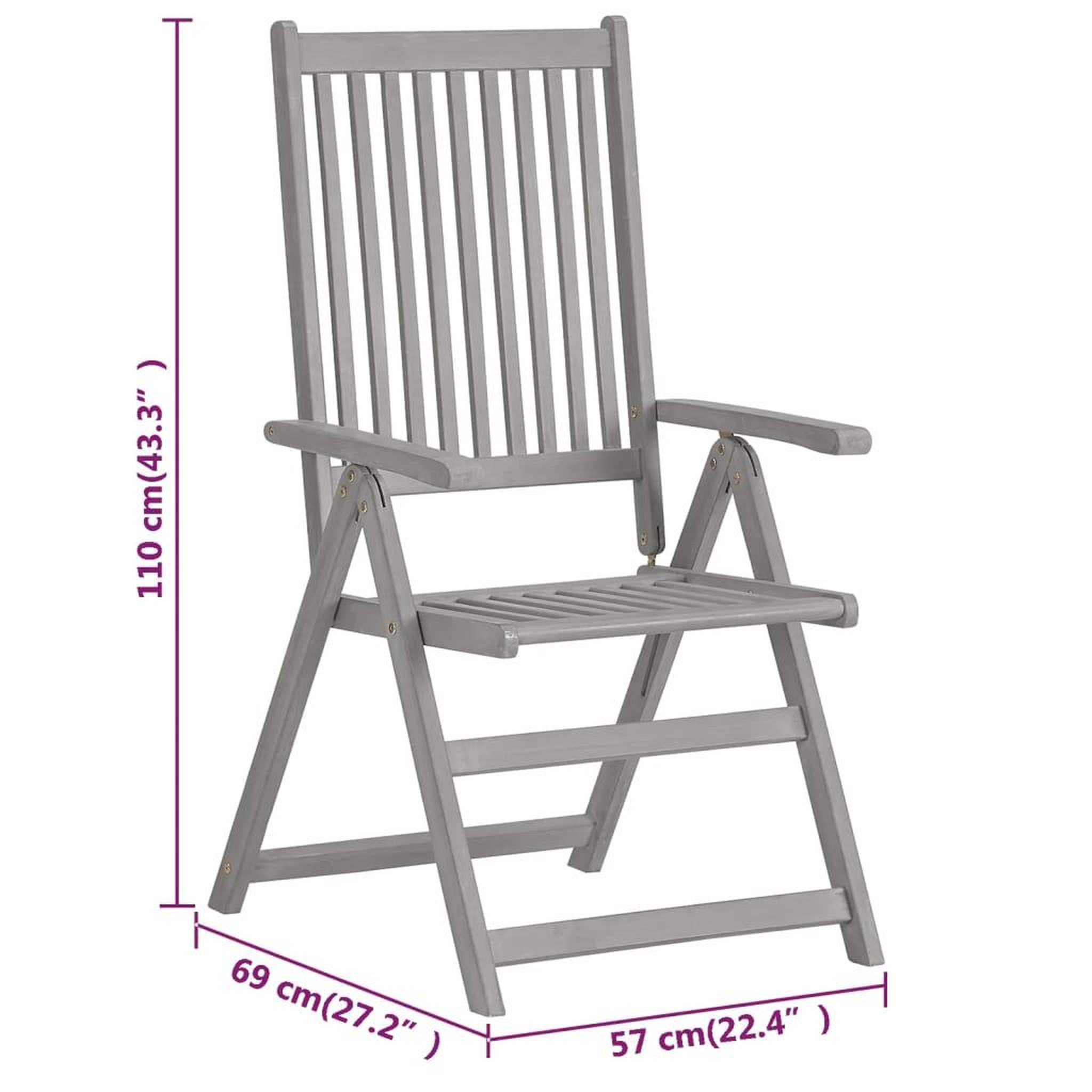 Voir la diapositive 6 : VIDAXL Chaises inclinables de jardin lot de 6 Gris Bois solide acacia