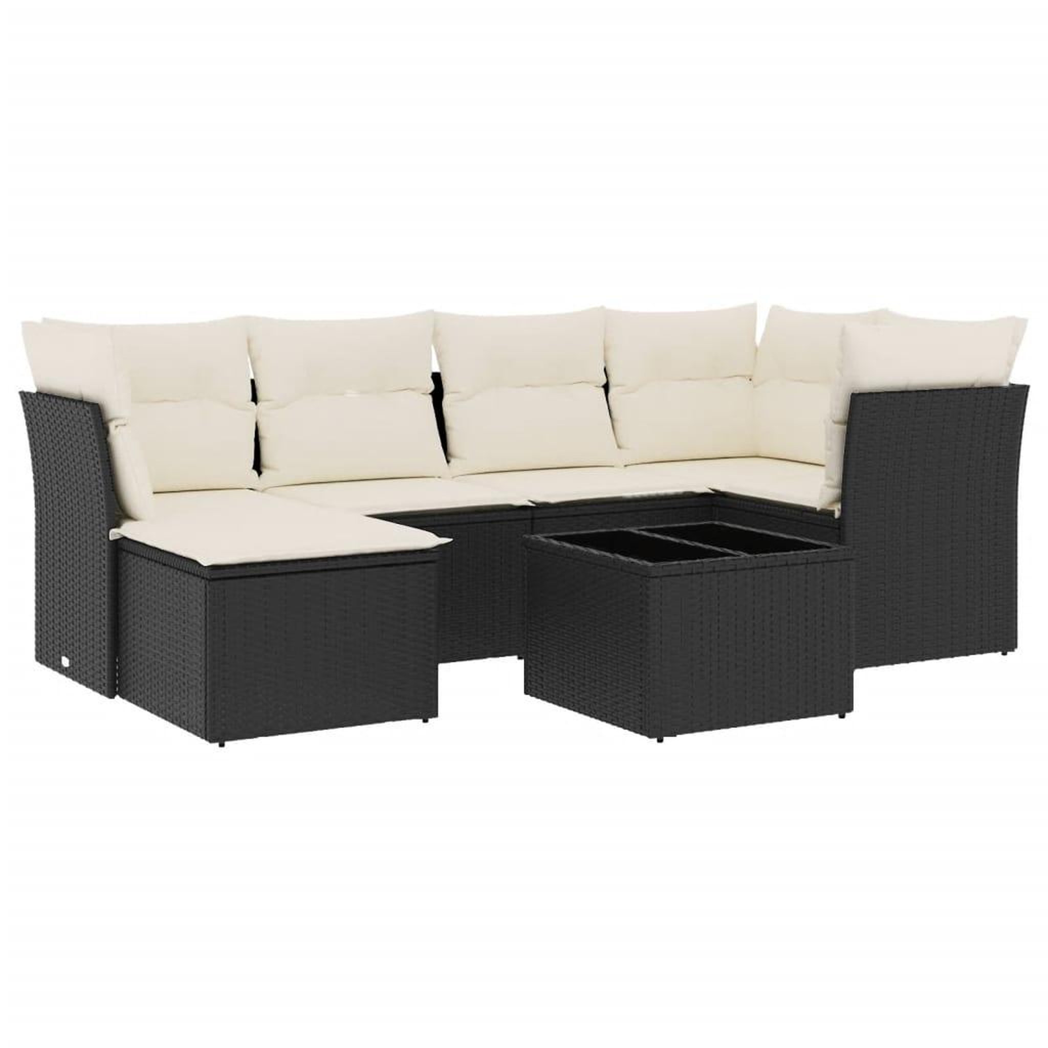 Voir la diapositive 2 : VIDAXL Salon de jardin 7 pcs avec coussins noir resine tressee