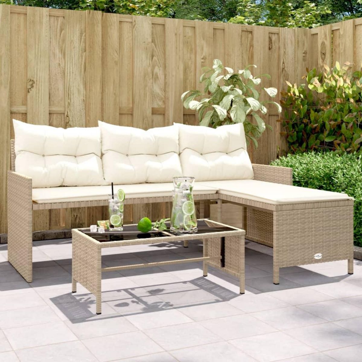 VIDAXL Canape de jardin avec table et coussins en forme de L beige