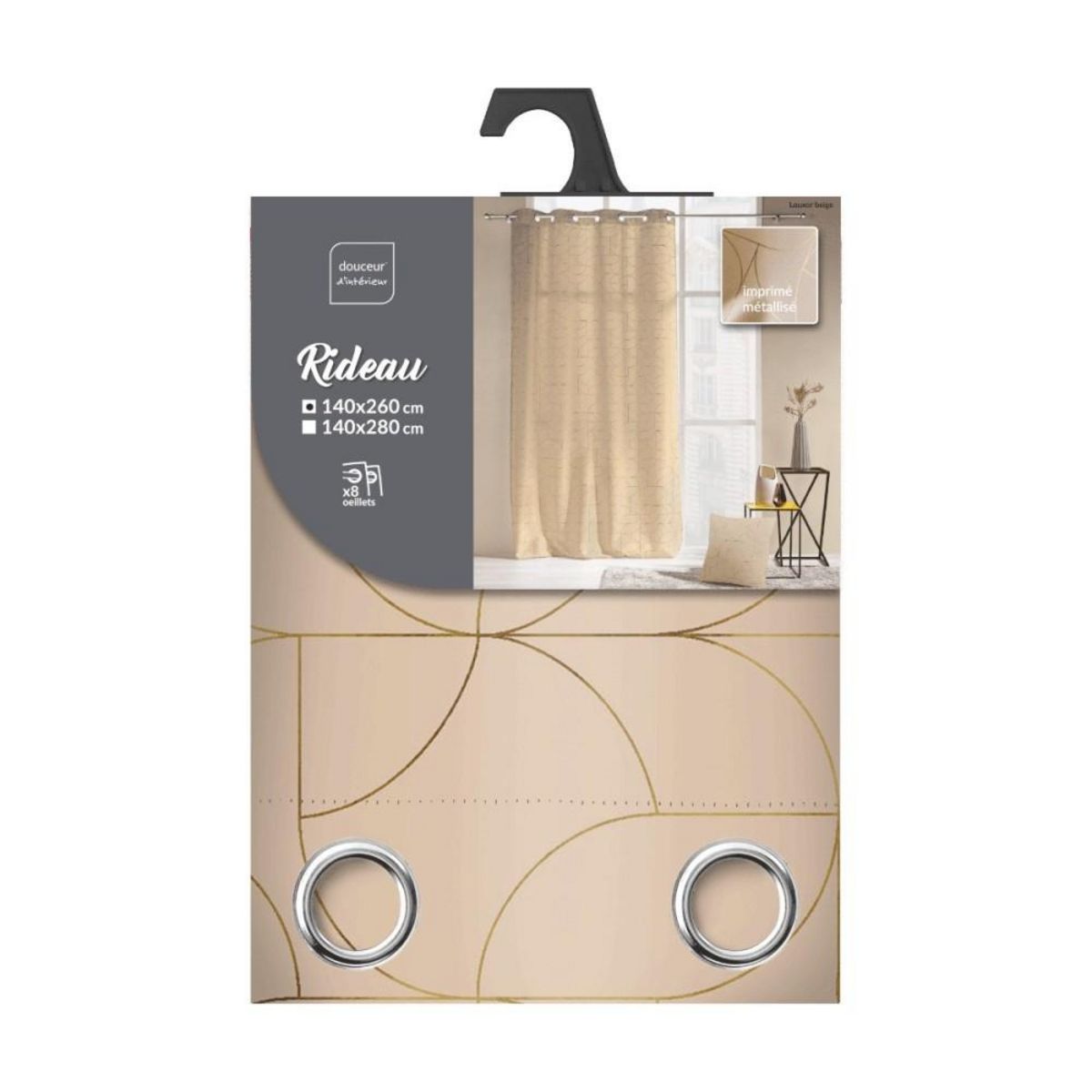 Douceur d'Intérieur Rideau à œillets 140x260 LOUXOR imprimé métallisé