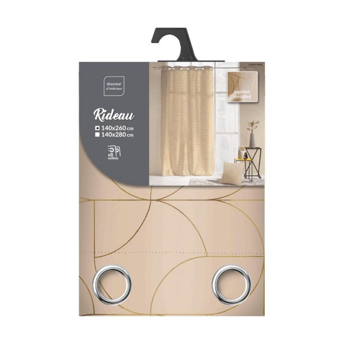 Douceur d'Intérieur Rideau à œillets 140x260 LOUXOR imprimé métallisé