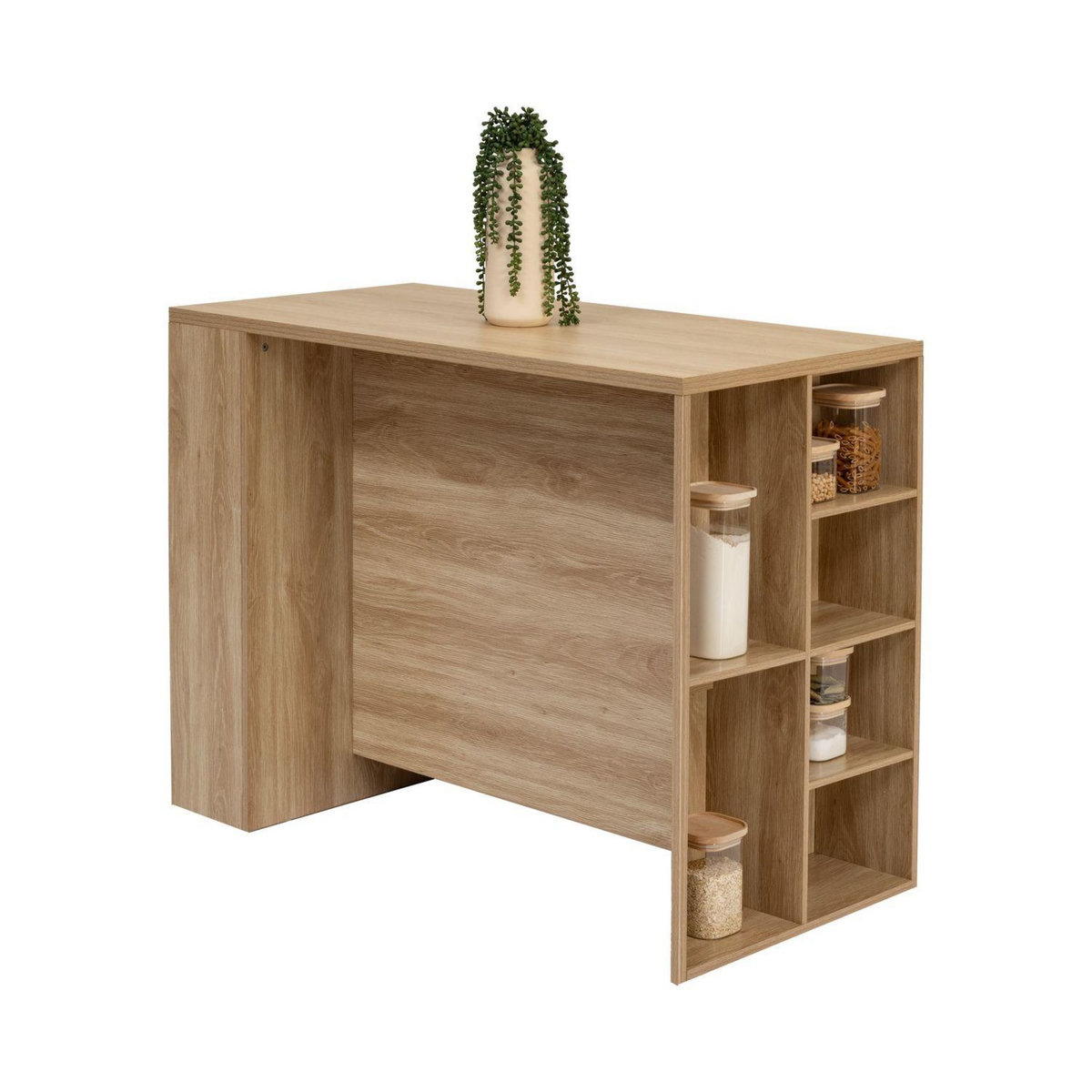 FIVE Ilot central 2 portes et 6 niches effet bois naturel ABANA - Beige