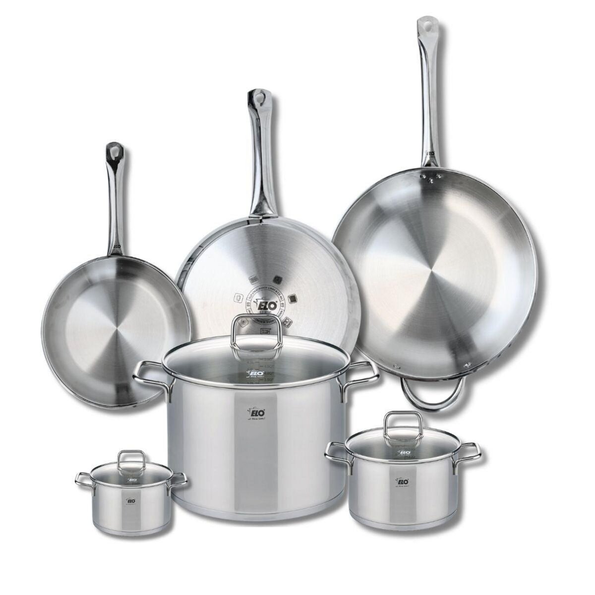 ELO Ensemble de 3 Poêles de cuisson 24, 28 et 32 cm et 3 faitouts 12, 16 et 26 cm Elo Profi Citrin
