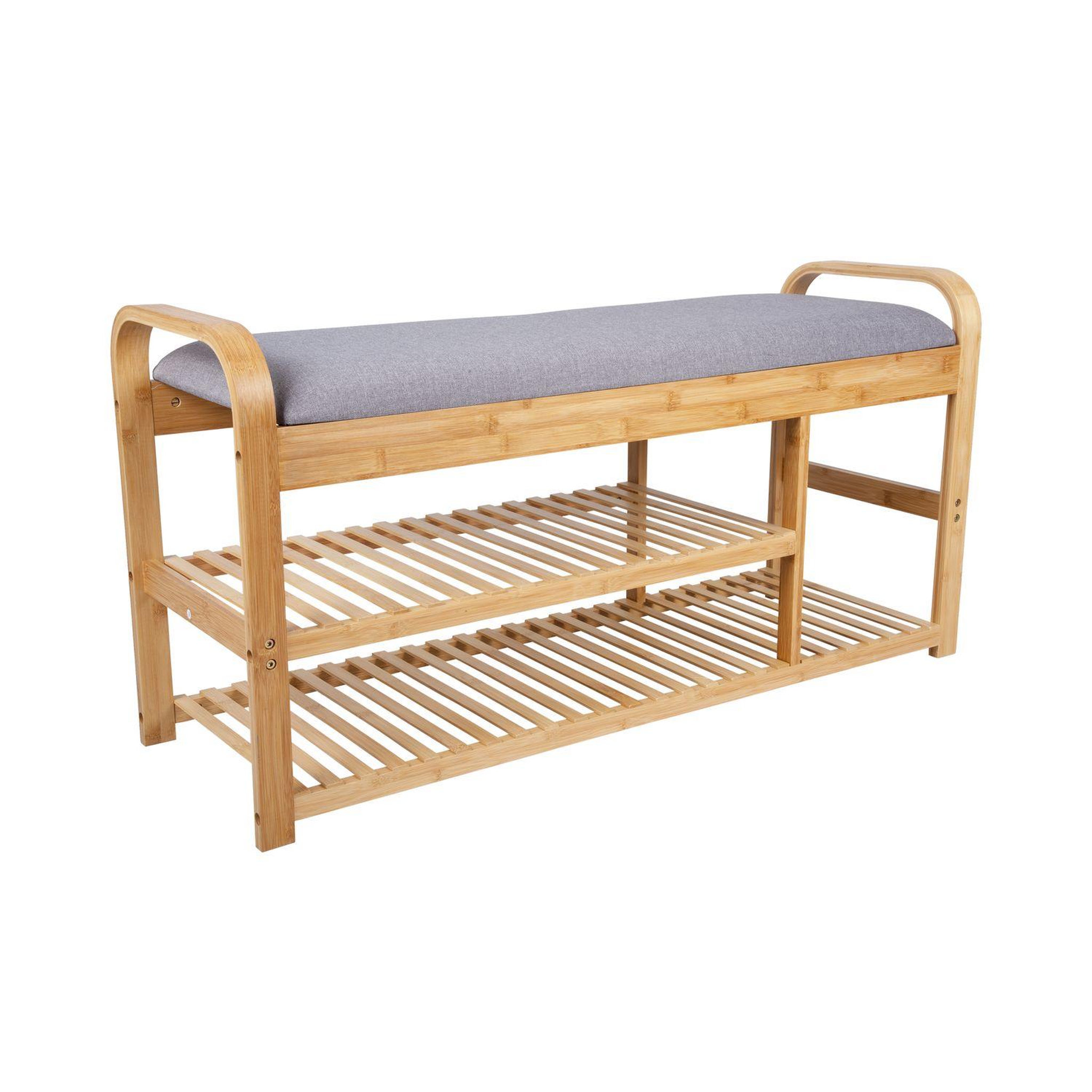Leitmotiv Banc Arch avec deux étagères en bambou et tissu - Gris