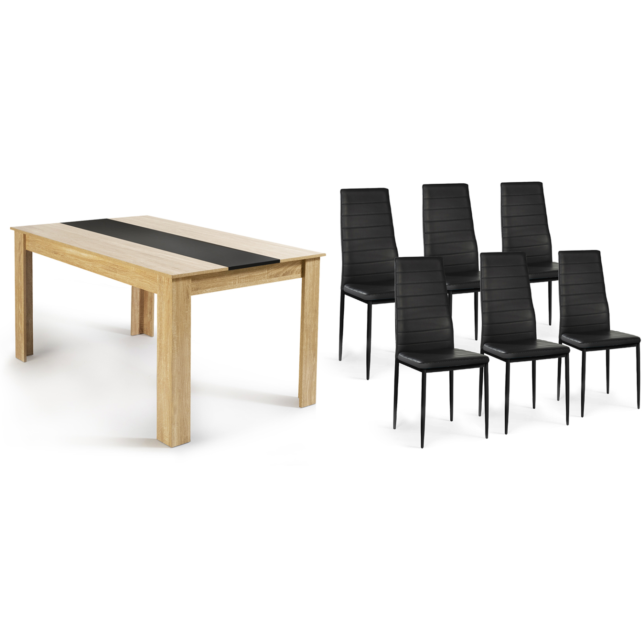 Voir la diapositive 5 : ID MARKET Ensemble table à manger georgia 140 cm imitation hêtre et noire et 6 chaises romane noires