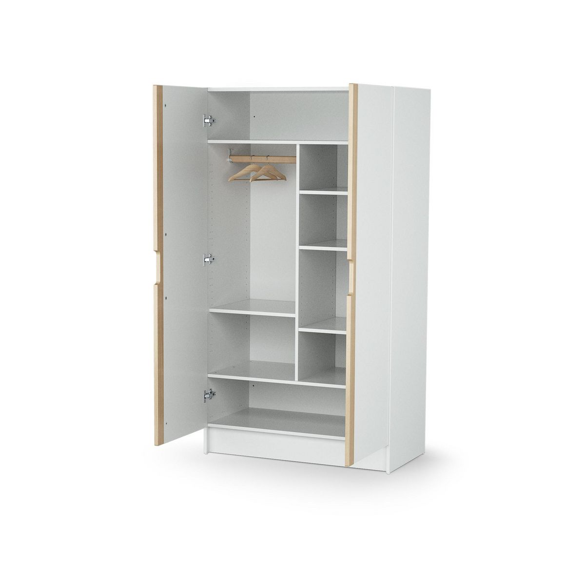 AT4 Armoire enfant 2 portes en bois Blanc et Hêtre Verni 96 x 51 x 176 cm