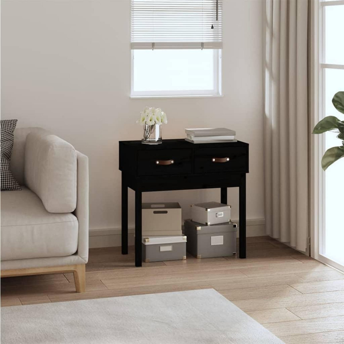 VIDAXL Table console Noir 76,5x40x75 cm Bois massif de pin