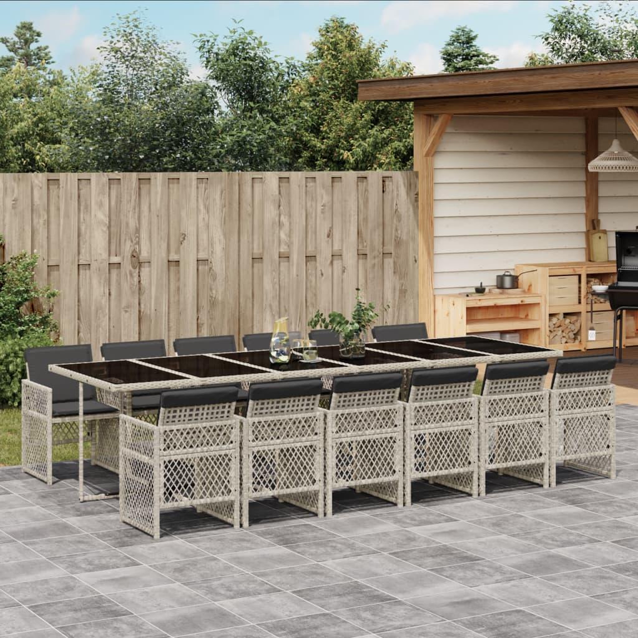 Voir la diapositive 1 : VIDAXL Ensemble a manger de jardin et coussins 13 pcs gris clair rotin