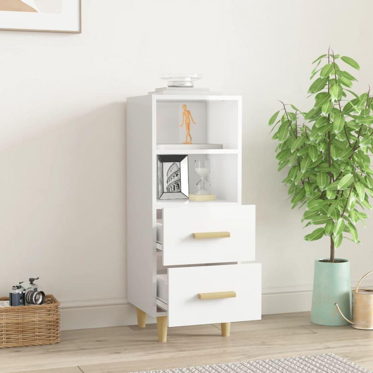 VIDAXL Buffet Blanc brillant 34,5x34x90 cm Bois d'ingenierie
