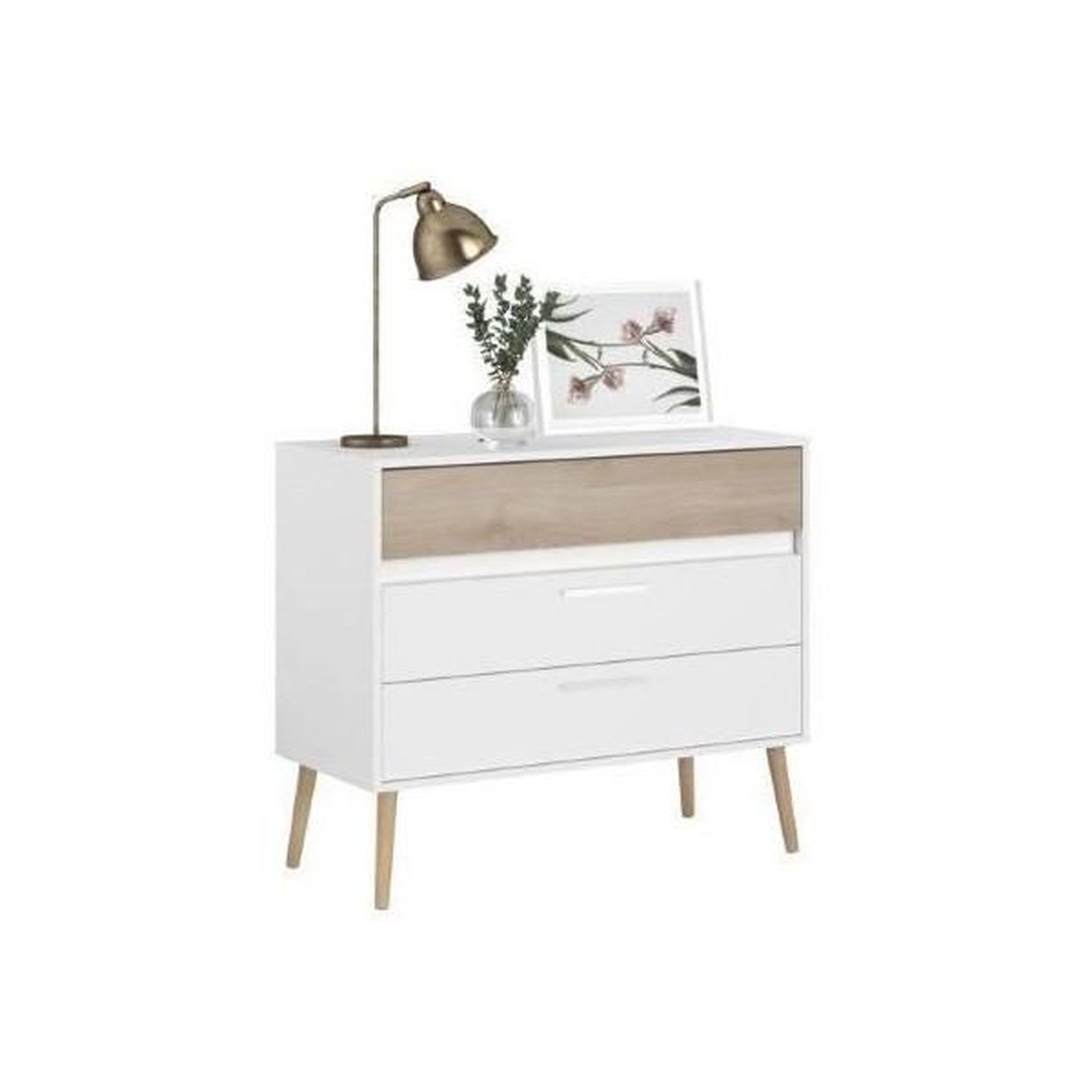 Voir la diapositive 3 : PARISOT Commode - AALBORG - 3 tiroirs - Blanc - Style scandinave - 90,8 x 40 x 77,5 - PARISOT