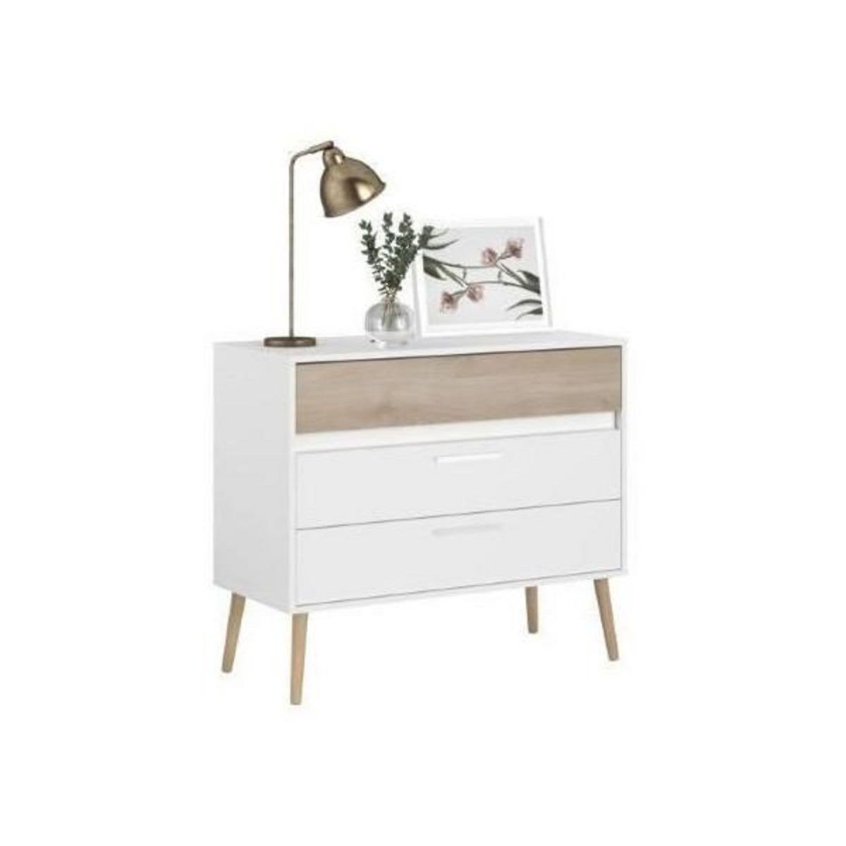 PARISOT Commode - AALBORG - 3 tiroirs - Blanc - Style scandinave - 90,8 x 40 x 77,5 - PARISOT
