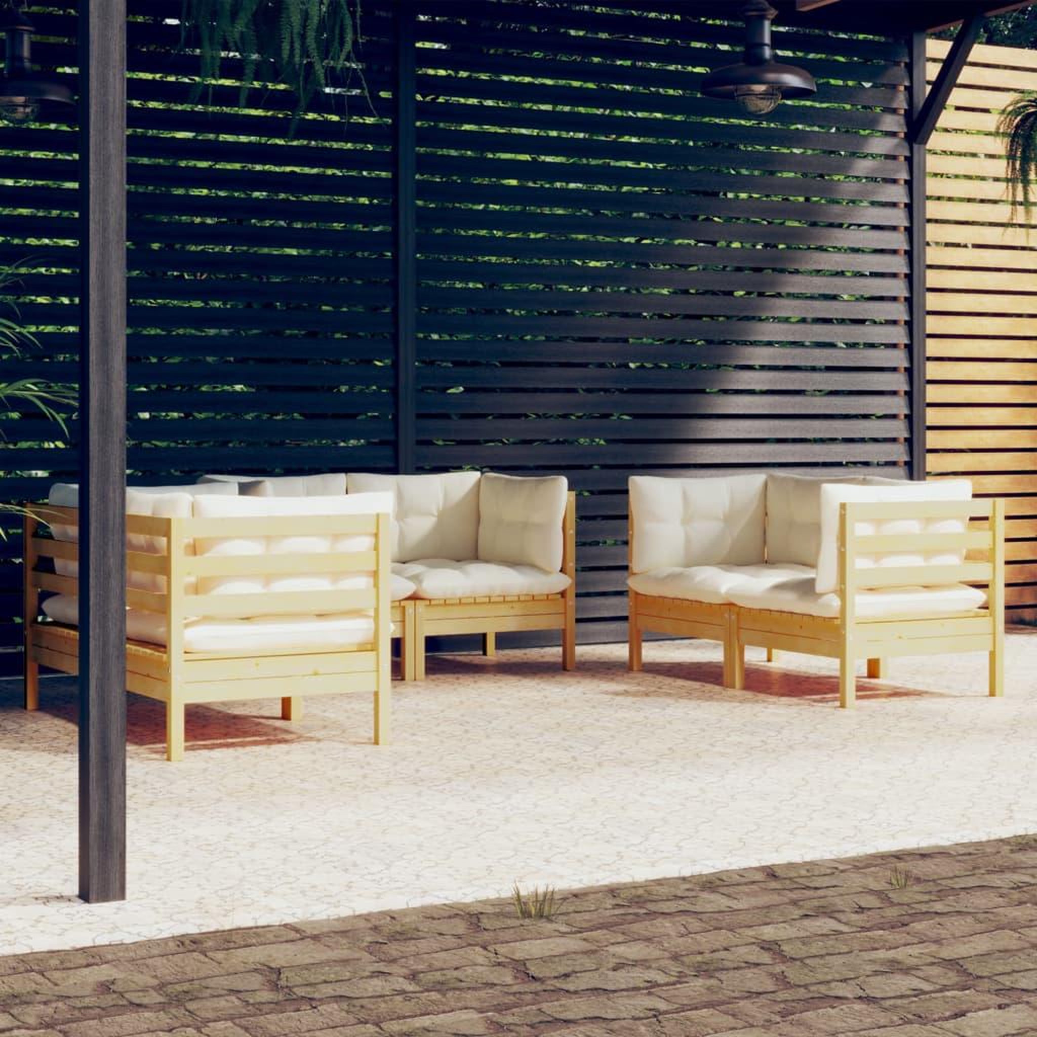 Voir la diapositive 1 : VIDAXL Salon de jardin 6 pcs avec coussins creme Bois de pin massif