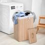 Voir la diapositive 2 : HOMCOM Panier à linge corbeille à linge bac à linge bambou pliable couvercle sac amovible 3 poignées PU 40L x 30l x 60H cm beige