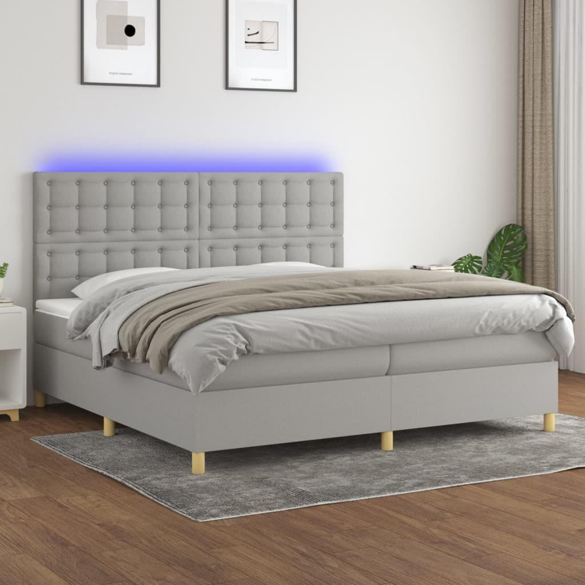 Voir la diapositive 1 : VIDAXL Sommier a lattes de lit matelas et LED Gris clair 200x200 cm