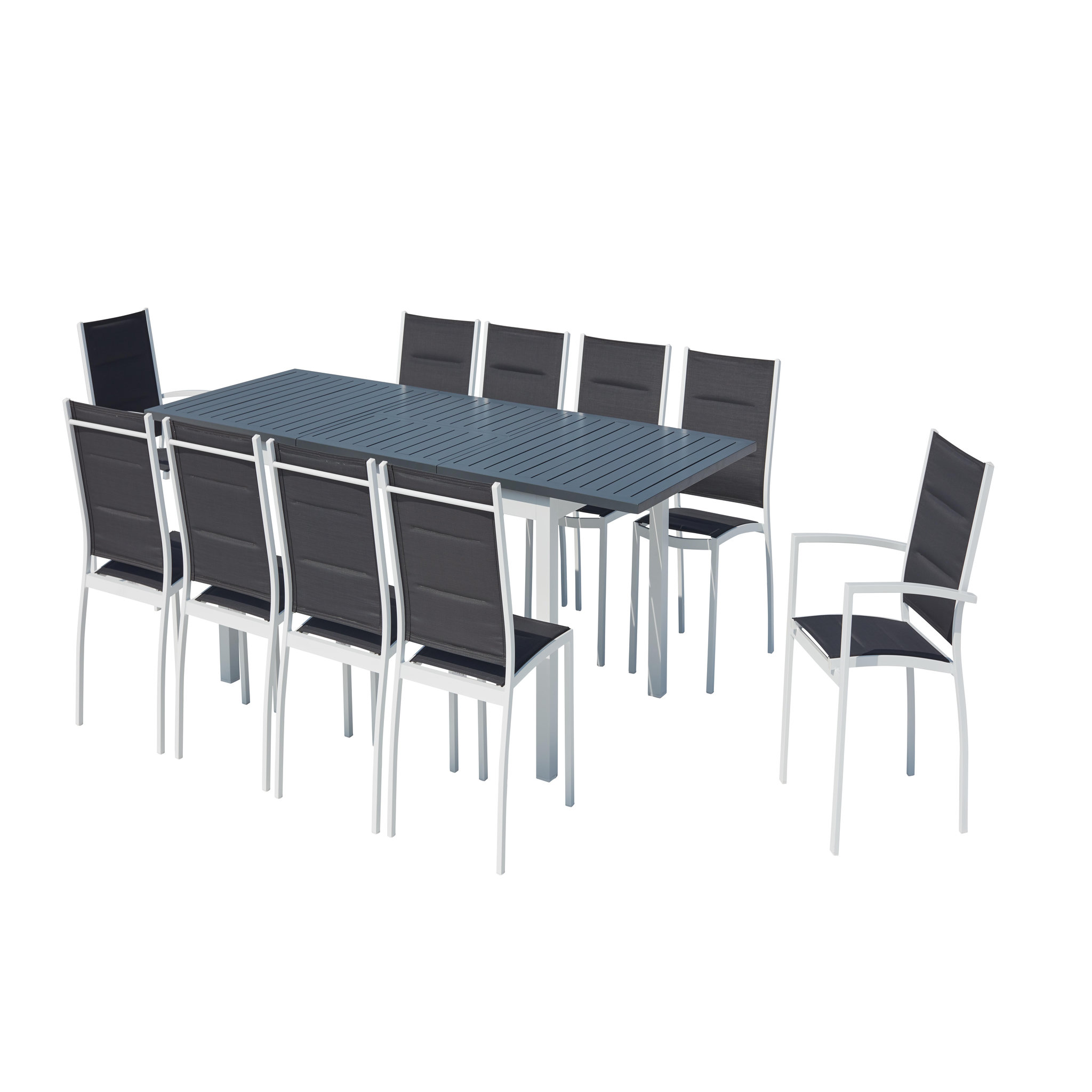 CONCEPT USINE Table de jardin extensible et 10 chaises alu-toile pvc blanc arezzo