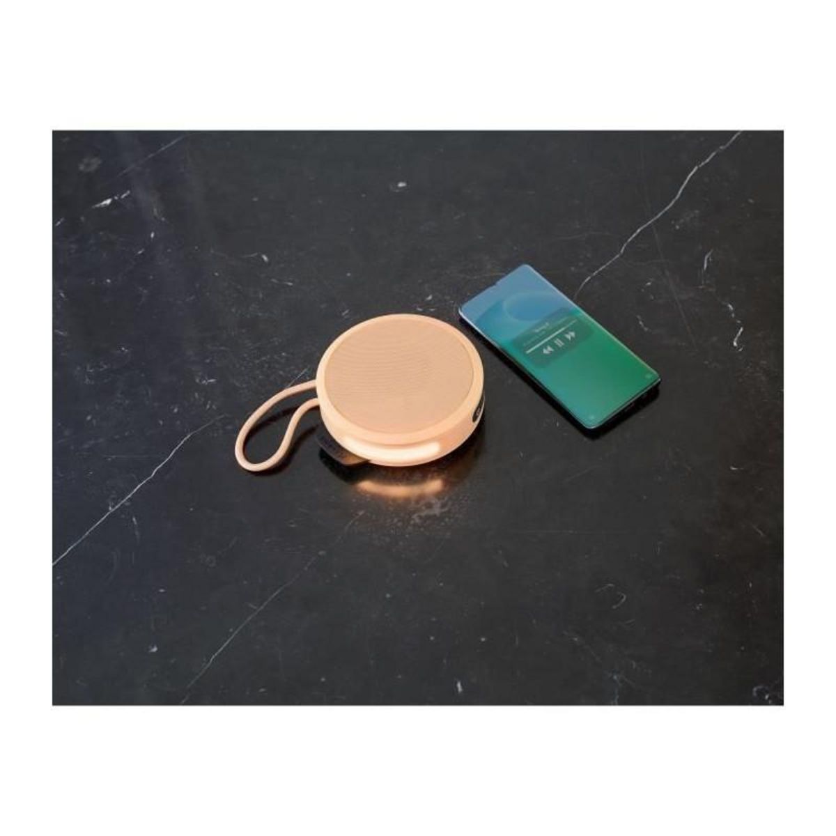 BIGBEN PARTY BIGBEN Party - Enceinte Bluetooth ronde avec dragonne et effets lumineux - 15W - Orange Pastel