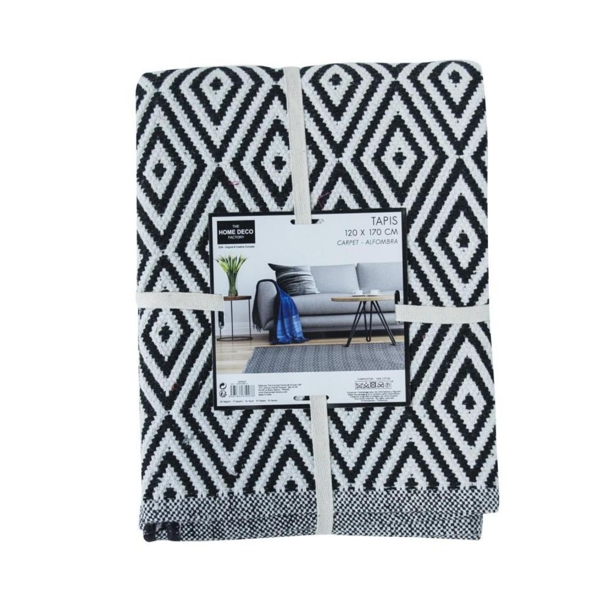 The Home Deco Factory Tapis rectangle losanges noir blanc 120x170 cm