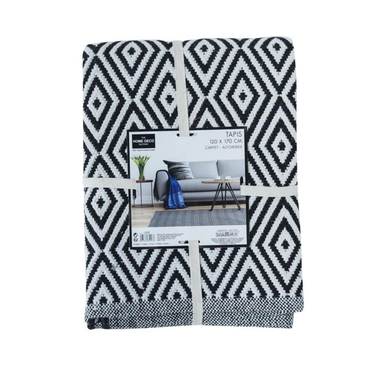 The Home Deco Factory Tapis rectangle losanges noir blanc 120x170 cm