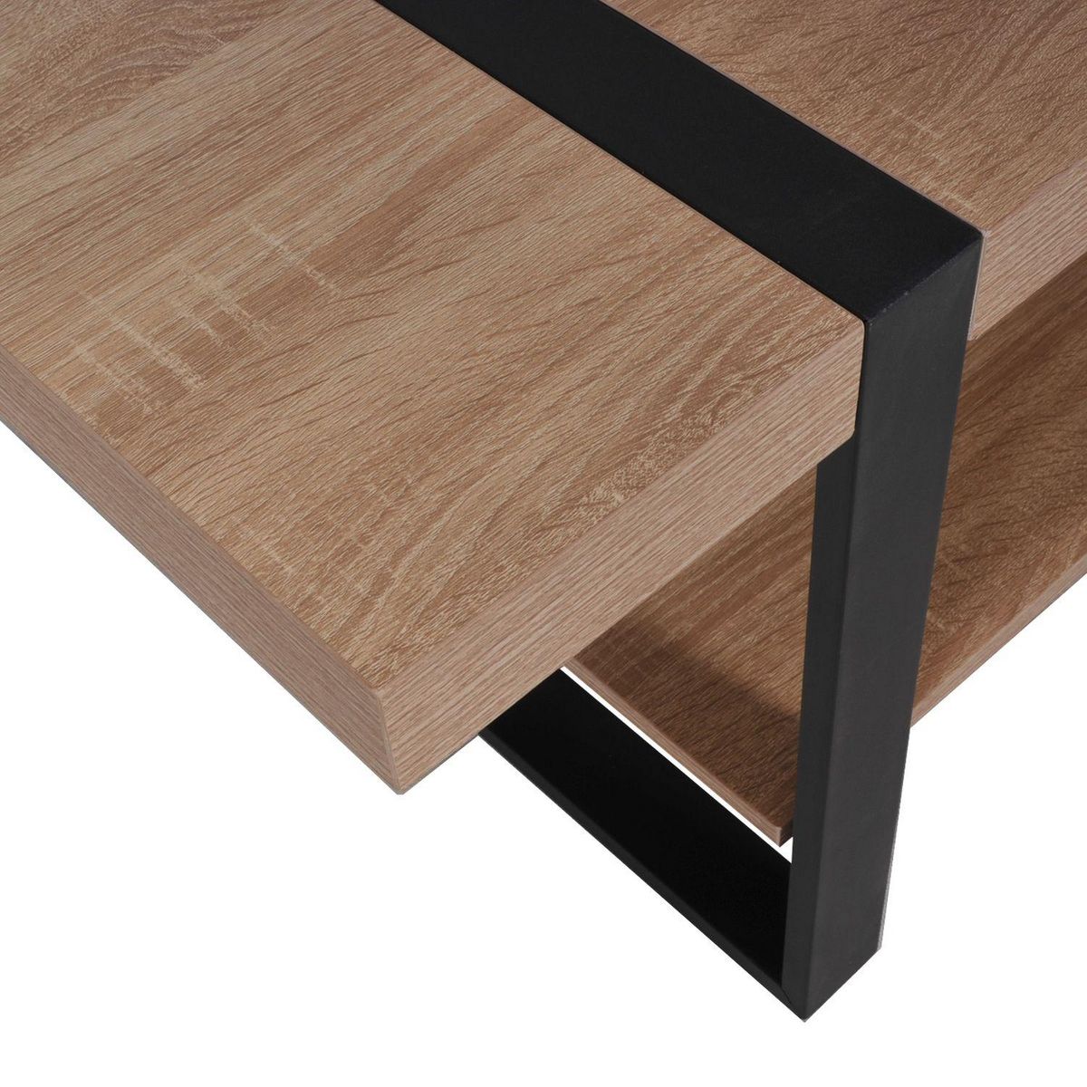 Table basse L120cm chêne blanchi et métal noir PROVIDENCE