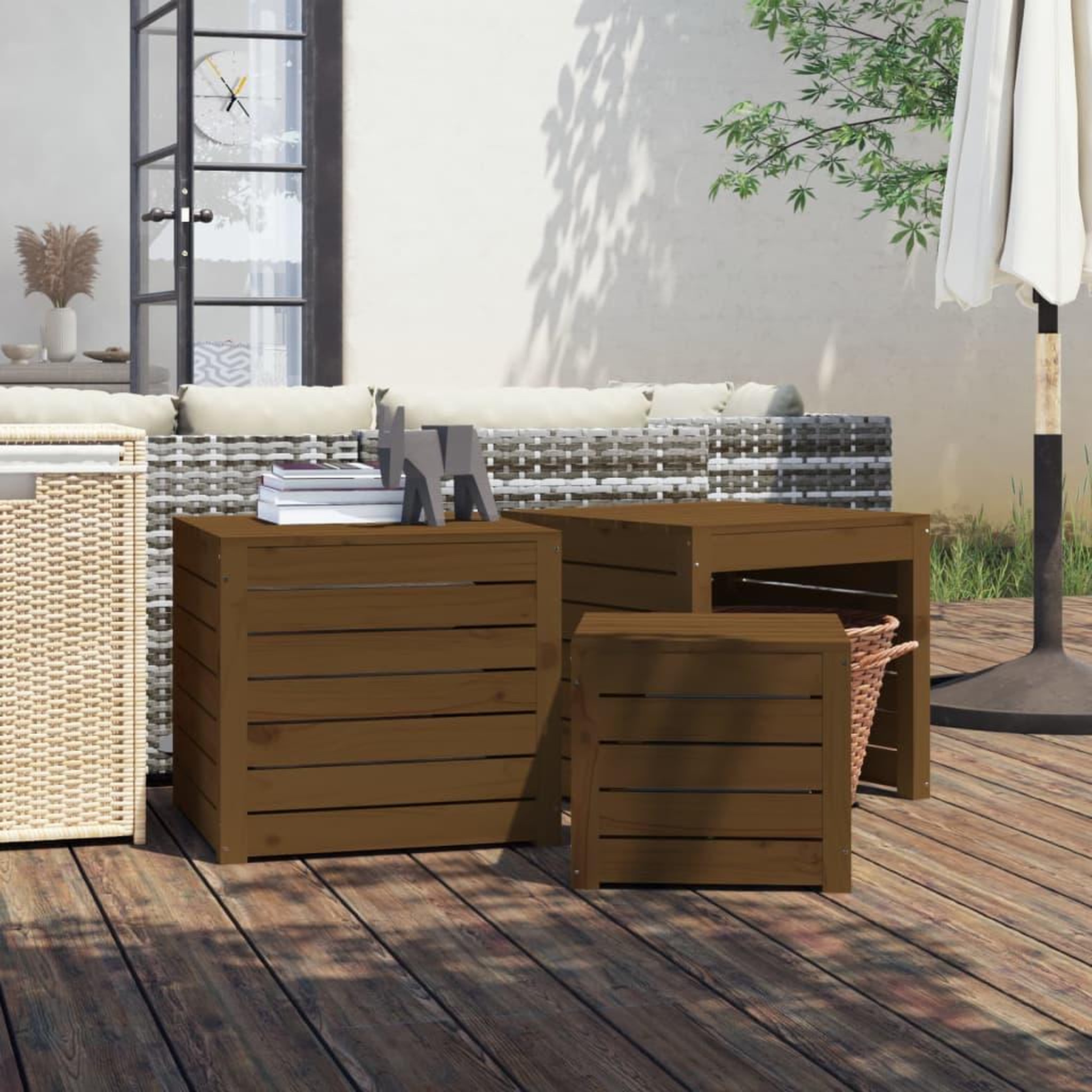 VIDAXL Ensemble de boîtes de jardin 3 pcs marron miel bois pin massif