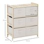 Voir la diapositive 3 : HOMCOM Commode 6 tiroirs tissu polyester beige dim. 59L x 28l x 70H cm bois sapin