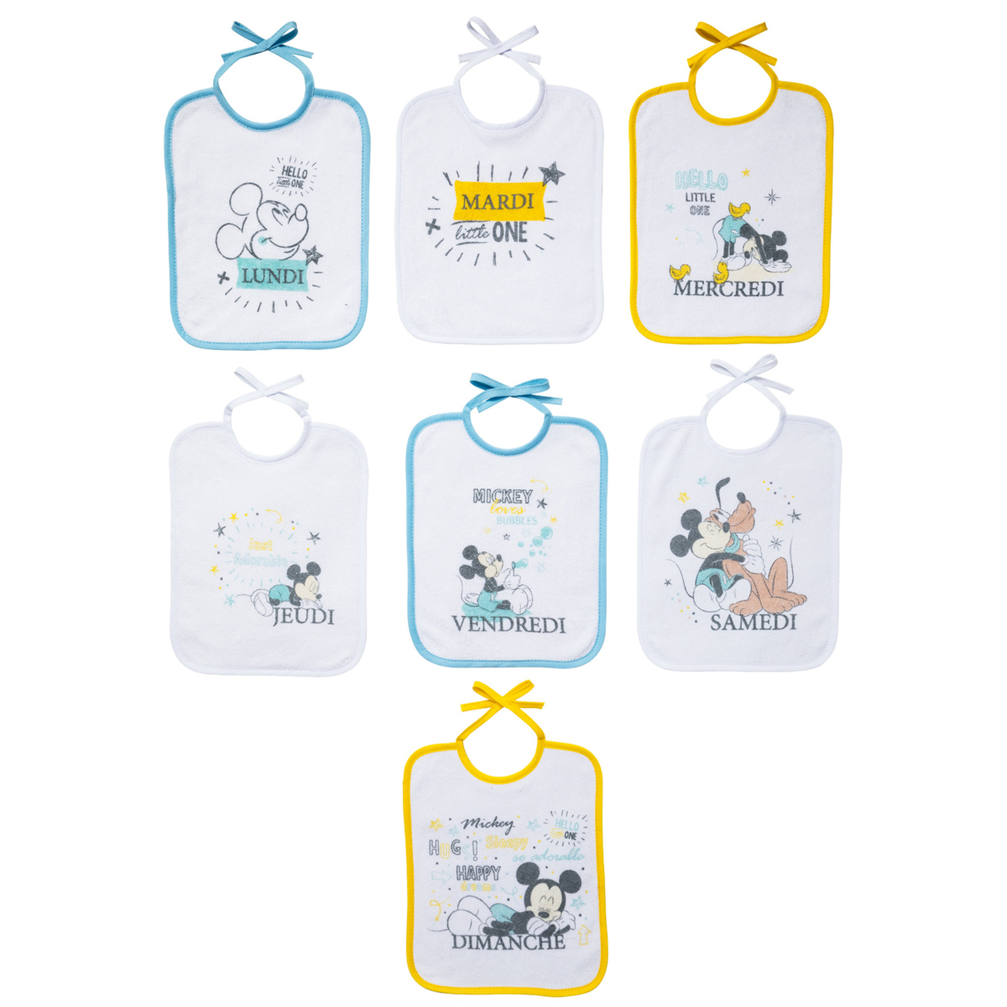 Voir la diapositive 1 : DISNEY Lot de 7 bavoirs naissance Mickey Little One            