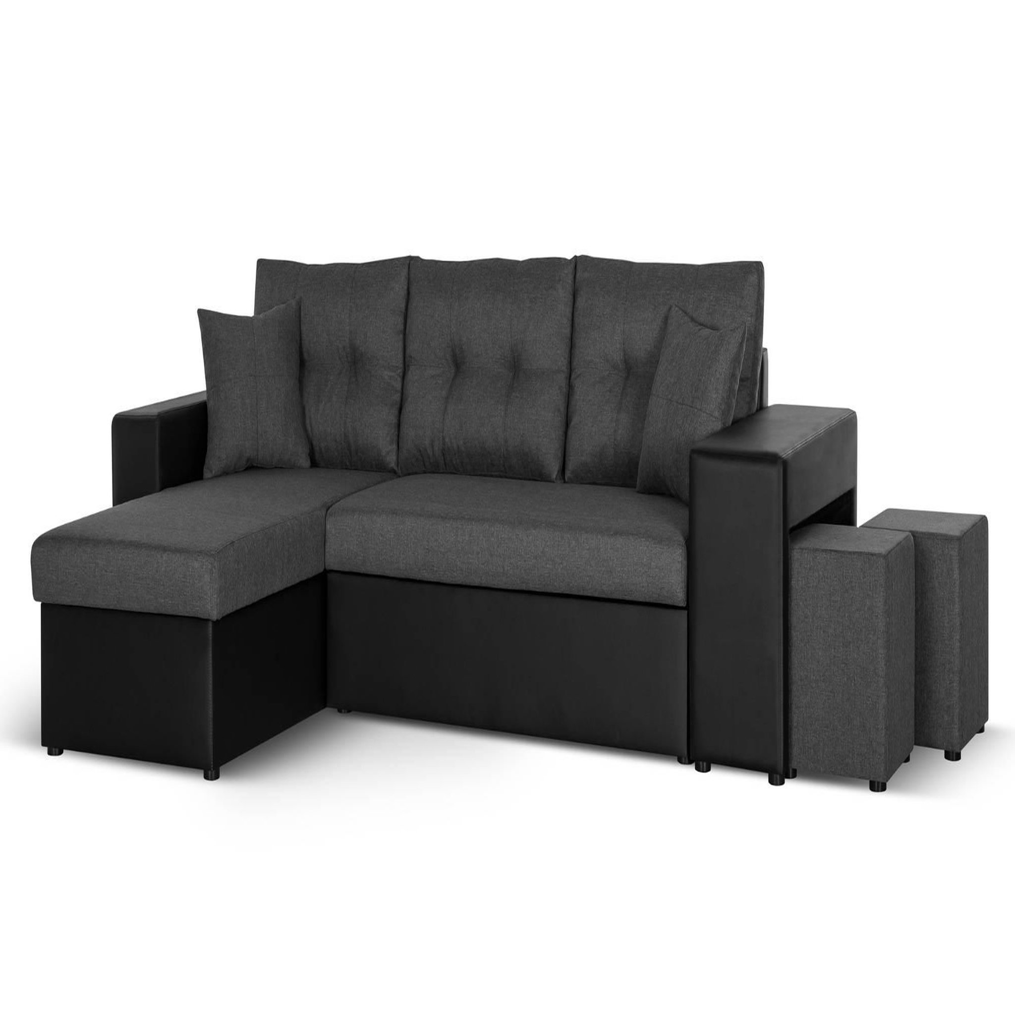 Voir la diapositive 2 : BEST MOBILIER California - canapé d'angle réversible - convertible avec coffre et étagère de rangement - en simili et tissu