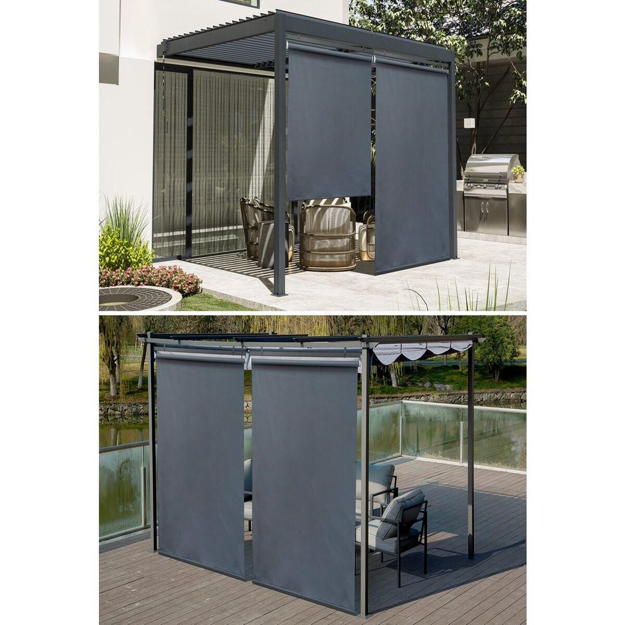 Voir la diapositive 2 : Habitat et Jardin Lot de 2 stores rétractables pergola - 124 x 225 cm - gris anthracite