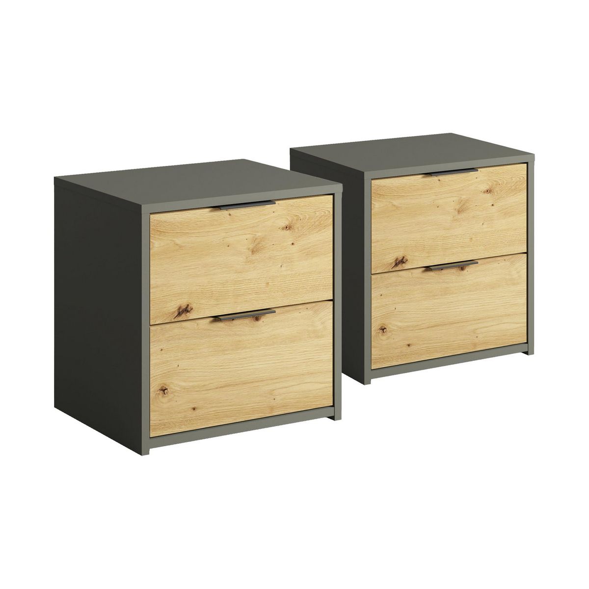BEST MOBILIER Nicosie - lot de 2 tables de chevet - effet bois et gris - 44 cm