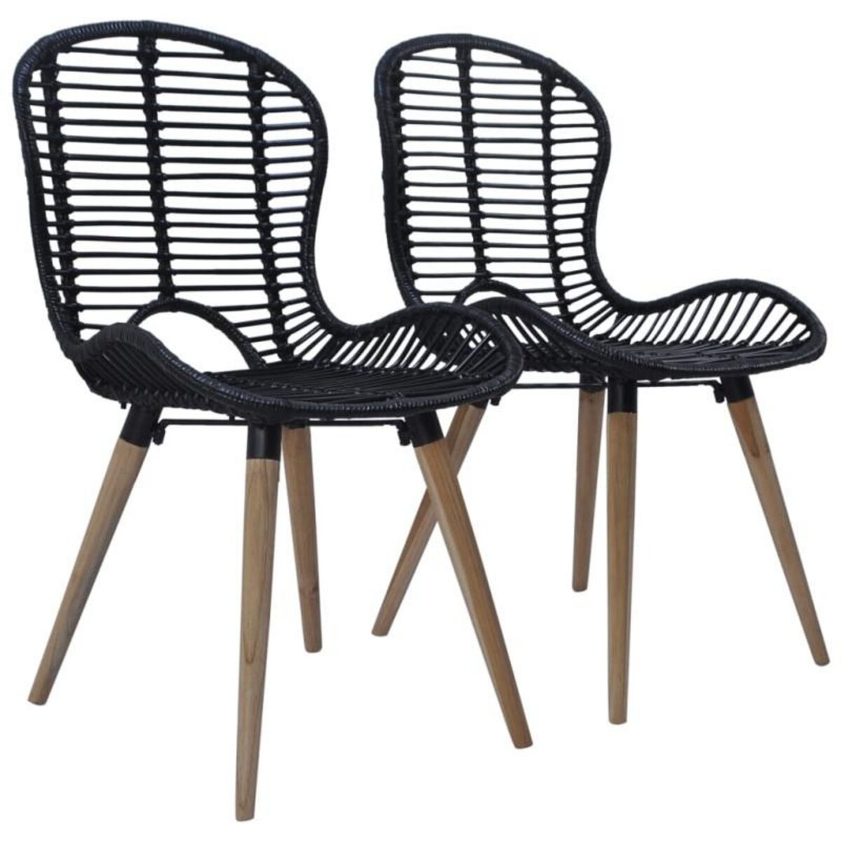 VIDAXL Chaises à manger lot de 2 noir rotin naturel