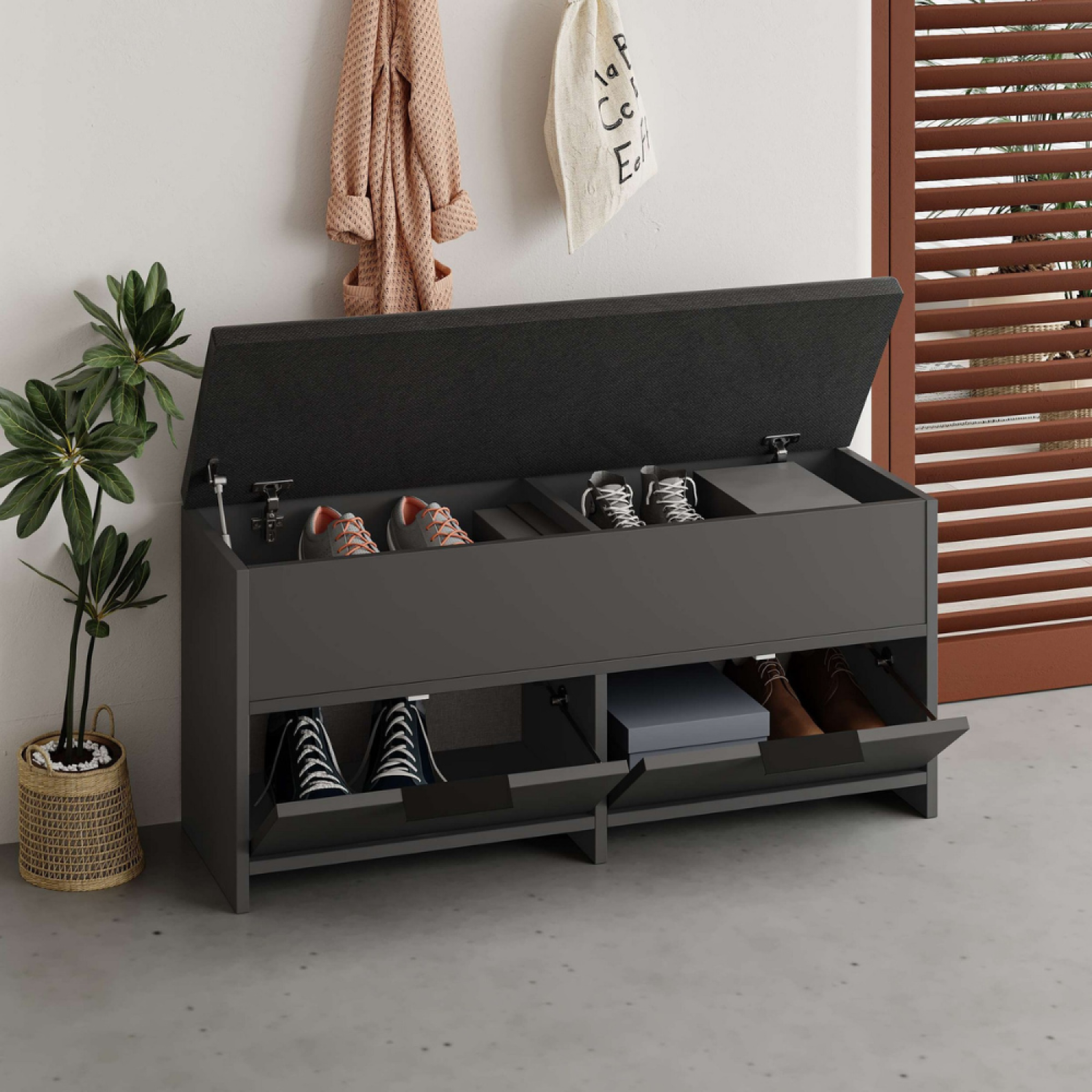 Voir la diapositive 5 : CONCEPT USINE Meuble à chaussures - 4 rangements - noir POLI