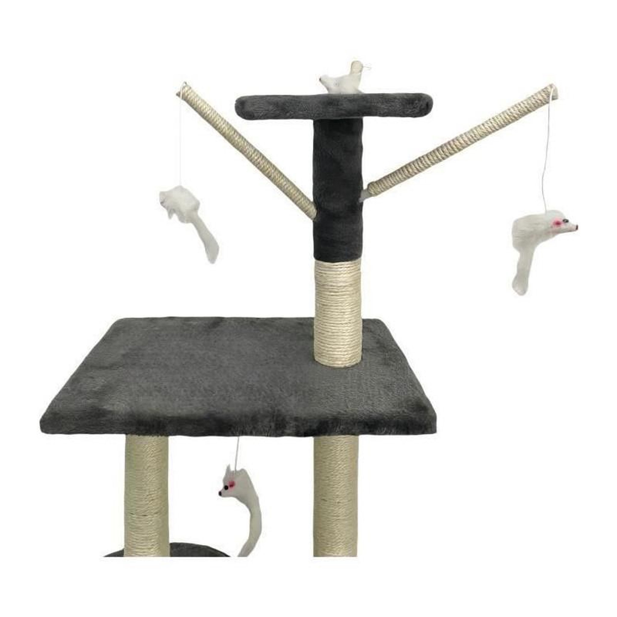 Voir la diapositive 3 : GENERIQUE Arbre a chat - 79 x 34 x 138 cm - JIPSY - Gris foncé - 3 plateformes, 1 perchoir, 1 niche, 1 escalier, poteaux a griffer